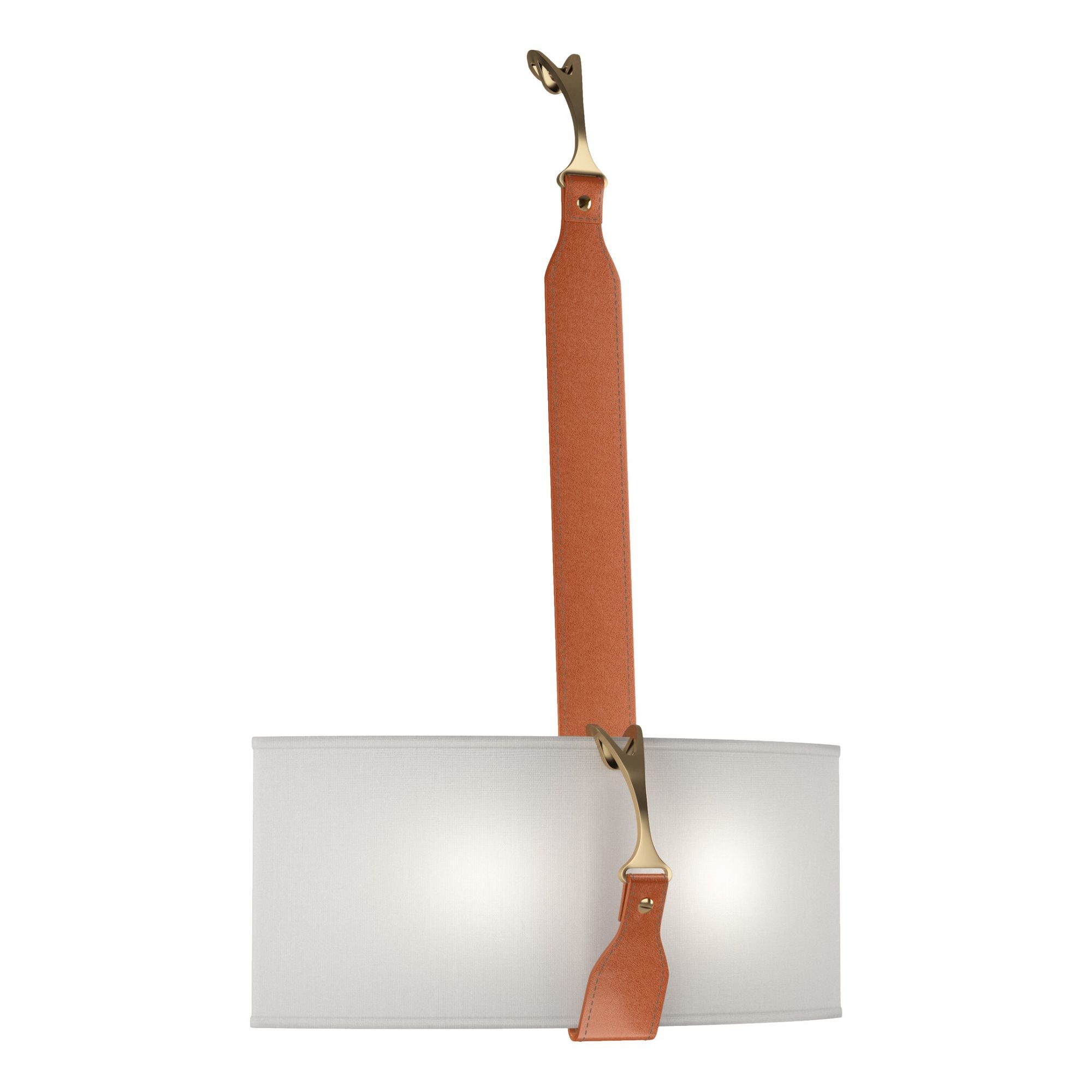 Saratoga Sconce 2-Light Antique Brass Accent Chestnut Leather Natural Anna Shade (SF) in Black