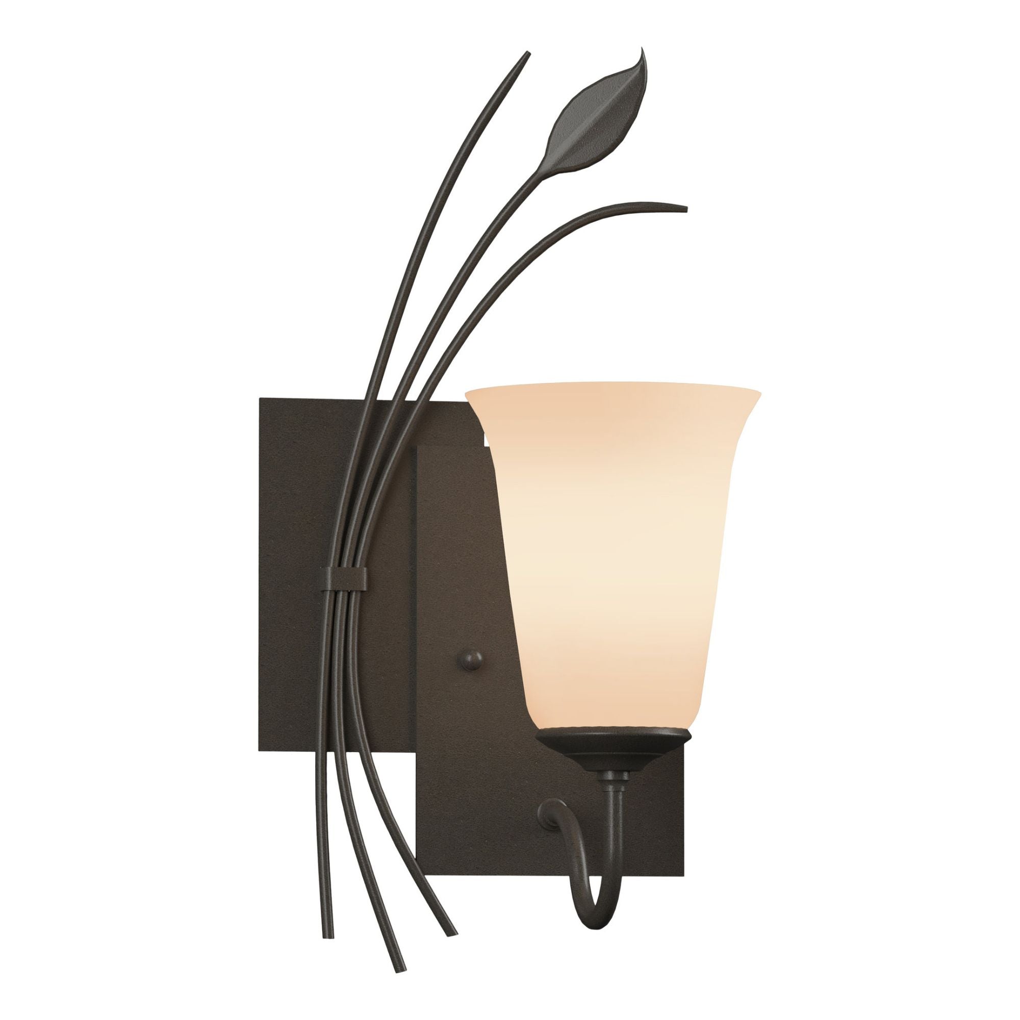Forged Leaf Sconce 1-Light Left Facing Opal Glass (GG) in Dark Smoke