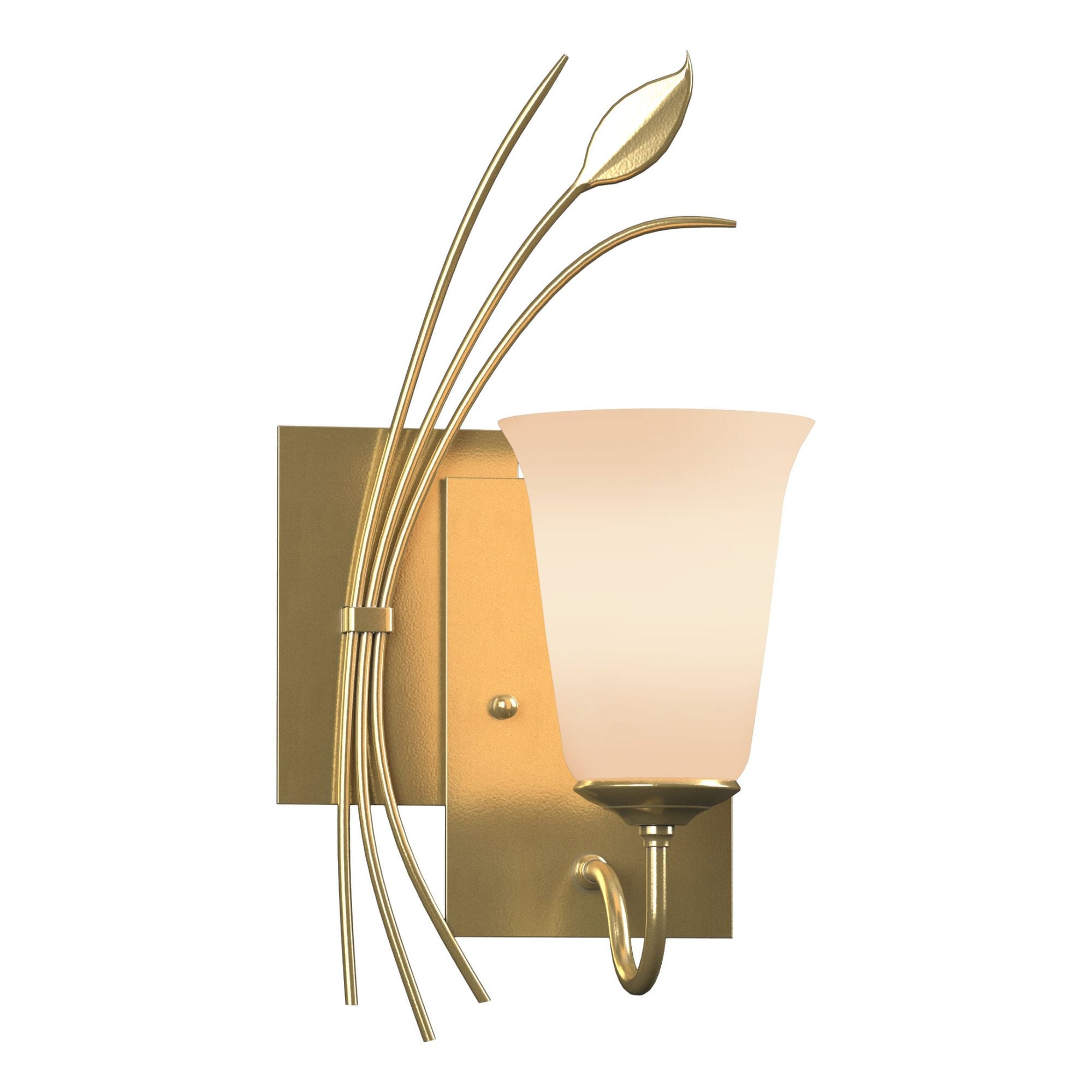 Forged Leaf Sconce 1-Light Left Facing Opal Glass (GG) in Modern Brass