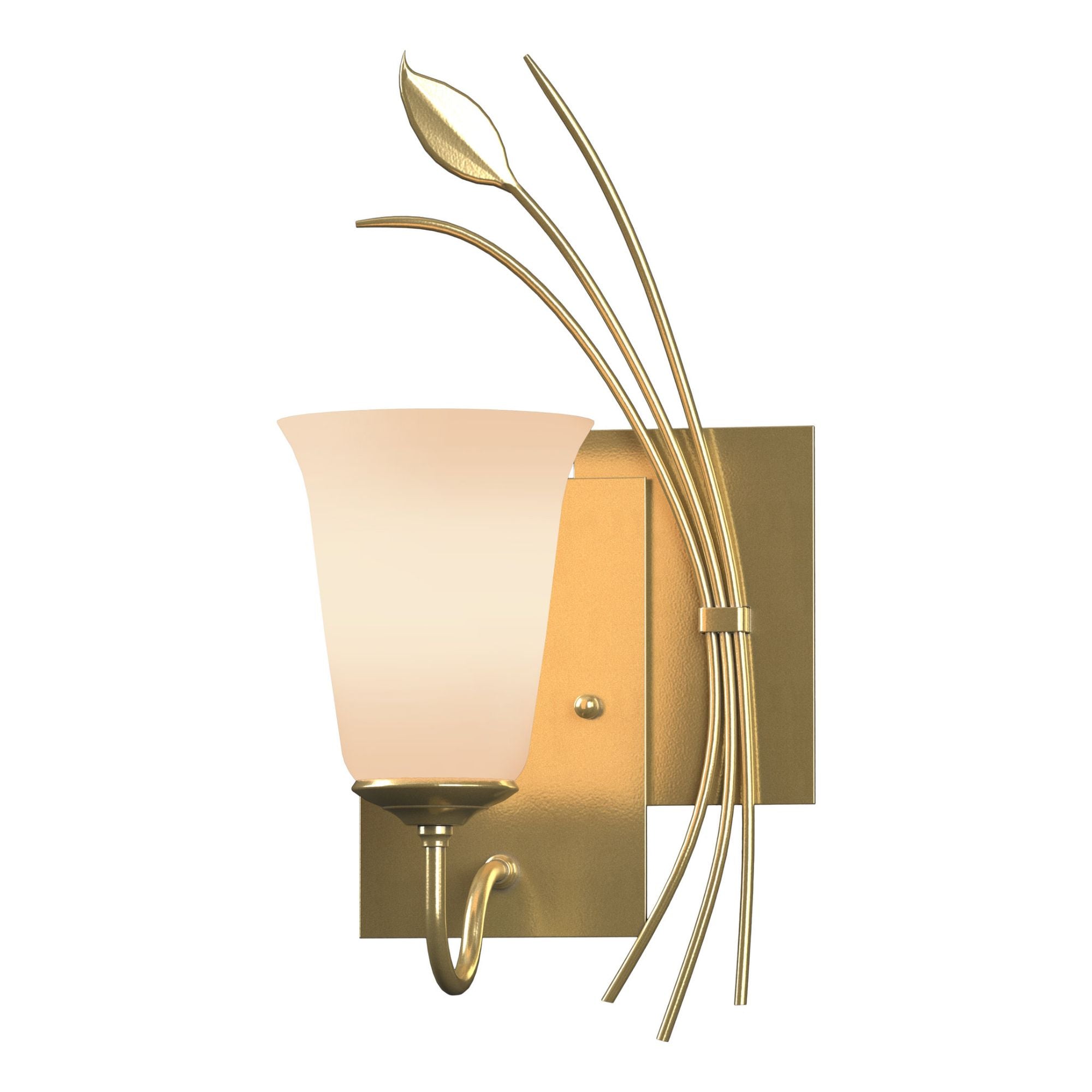 Forged Leaf Sconce 1-Light Right Facing Opal Glass (GG) in Modern Brass