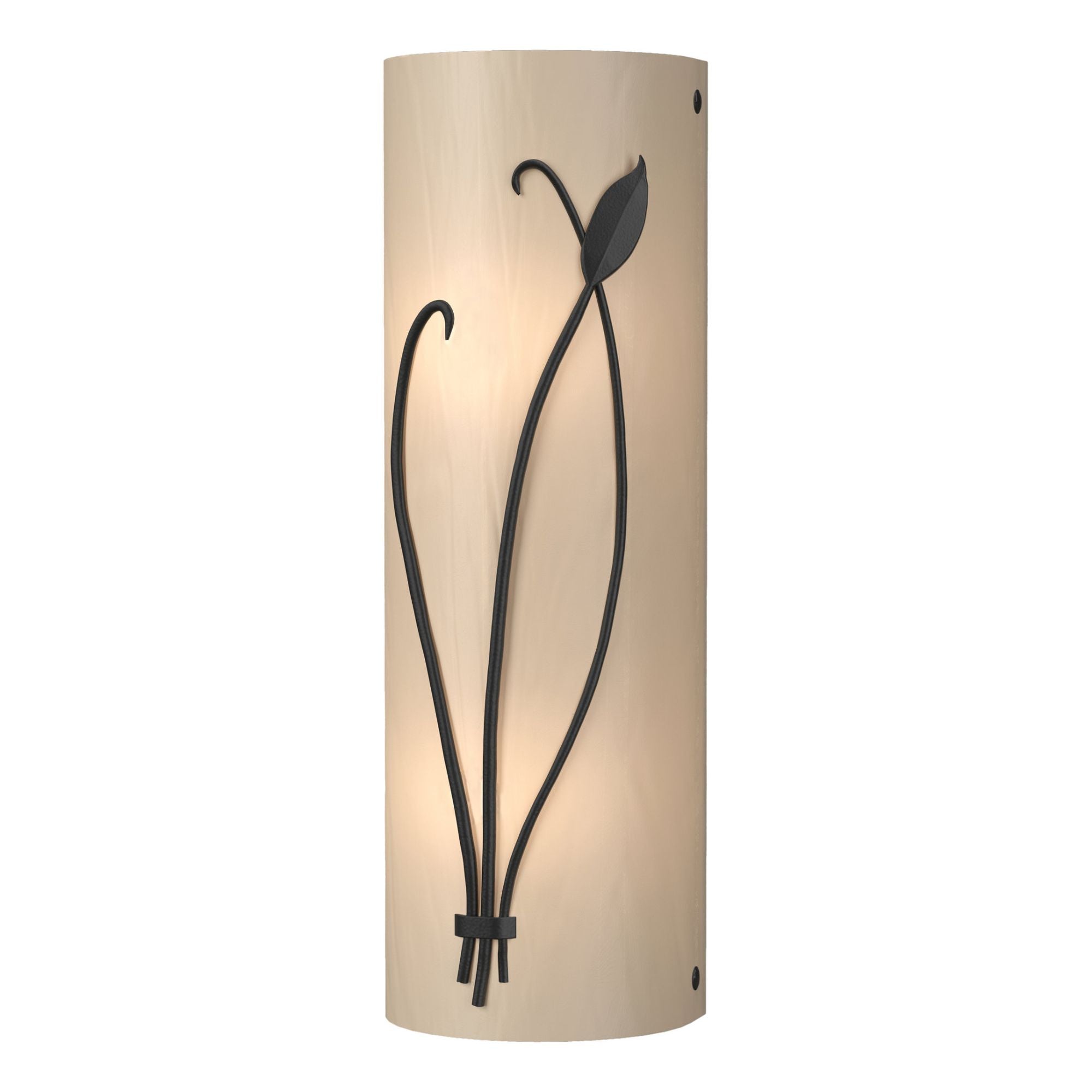 Forged Leaf and Stem Sconce 2-Light Left Facing White Art Glass (BB) in Black