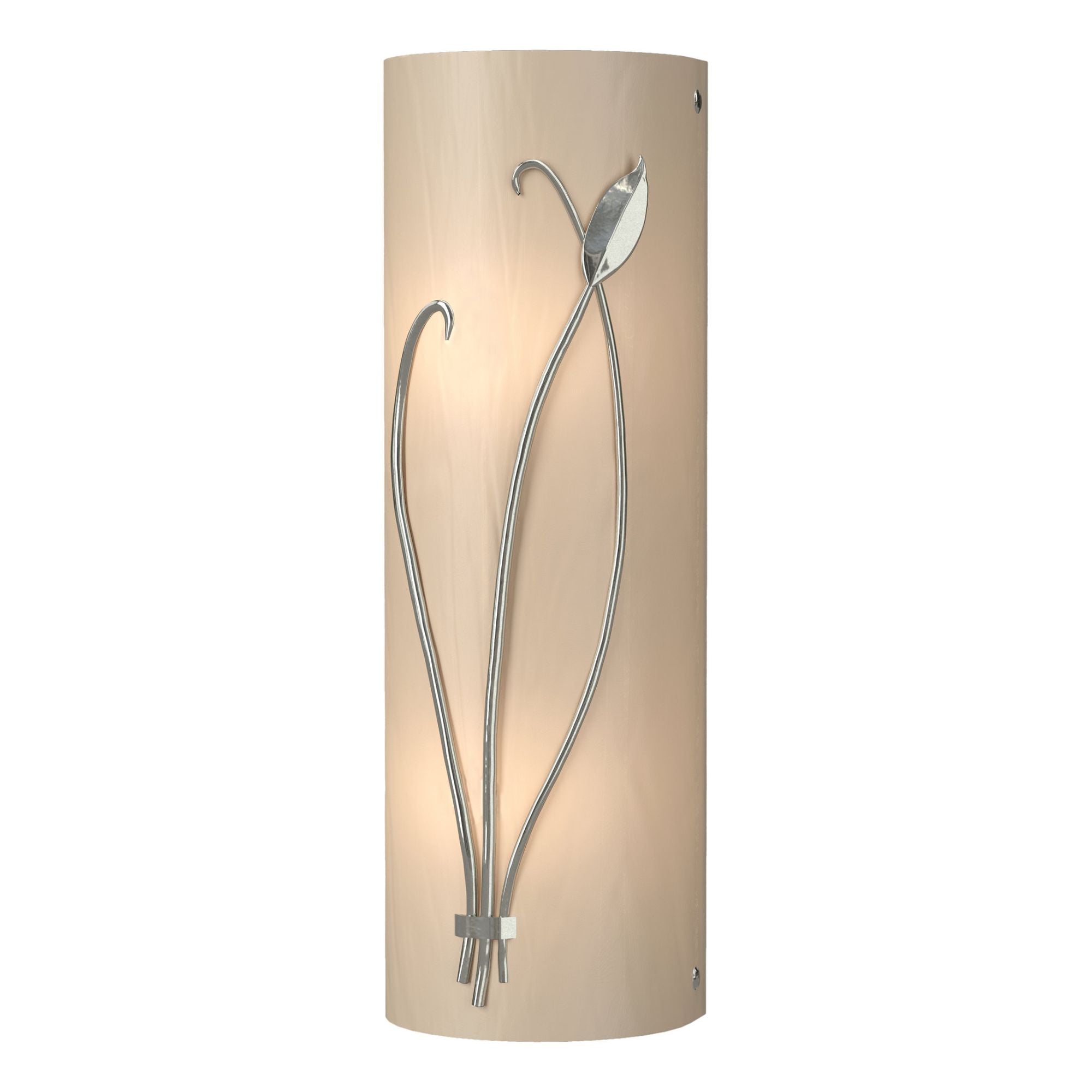 Forged Leaf and Stem Sconce 2-Light Left Facing White Art Glass (BB) in Sterling