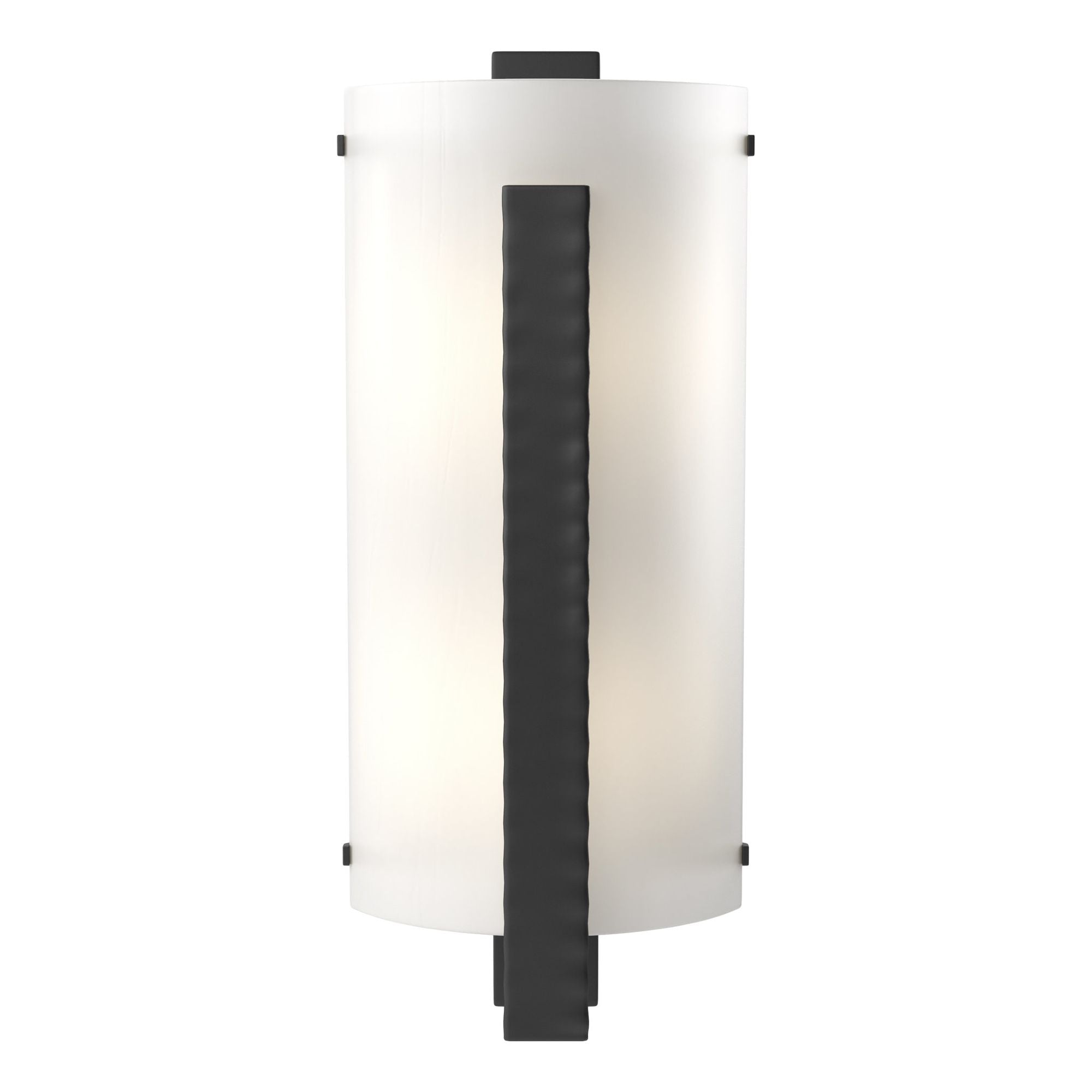 Forged Vertical Bar Sconce 2-Light White Art Glass (BB) in Black