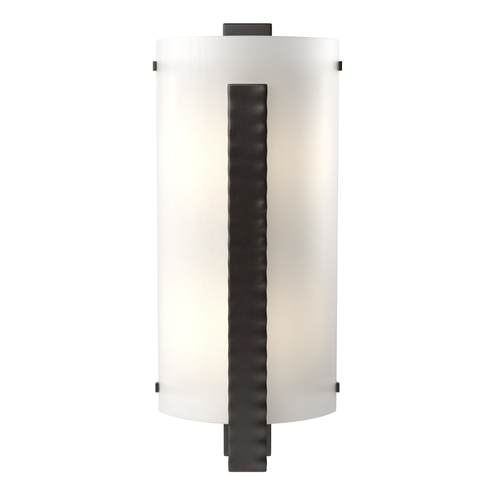 Forged Vertical Bar Sconce 2-Light White Art Glass (BB) in Oil Rubbed Bronze
