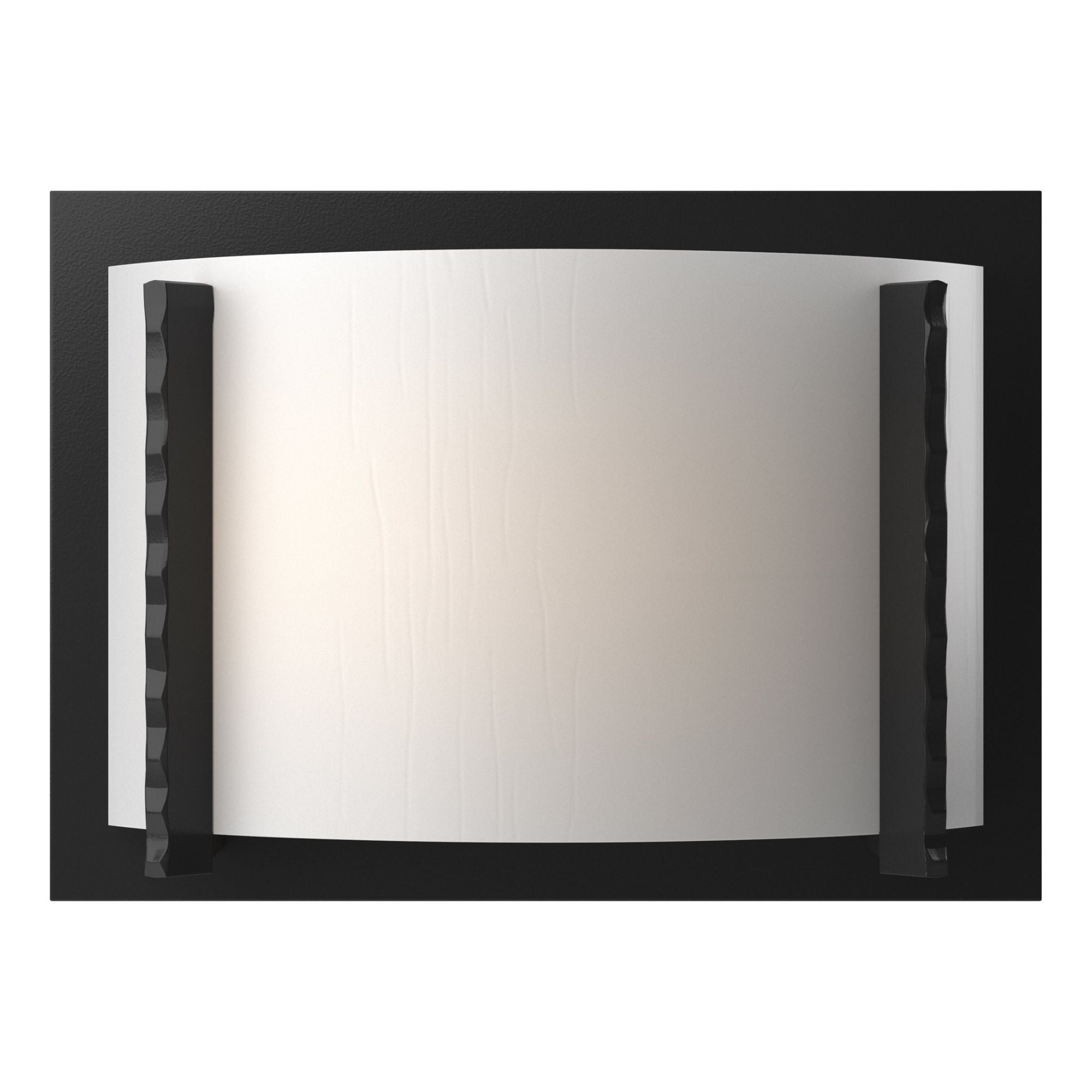 Forged Vertical Bars Sconce 1-Light White Art Glass (BB) in Black