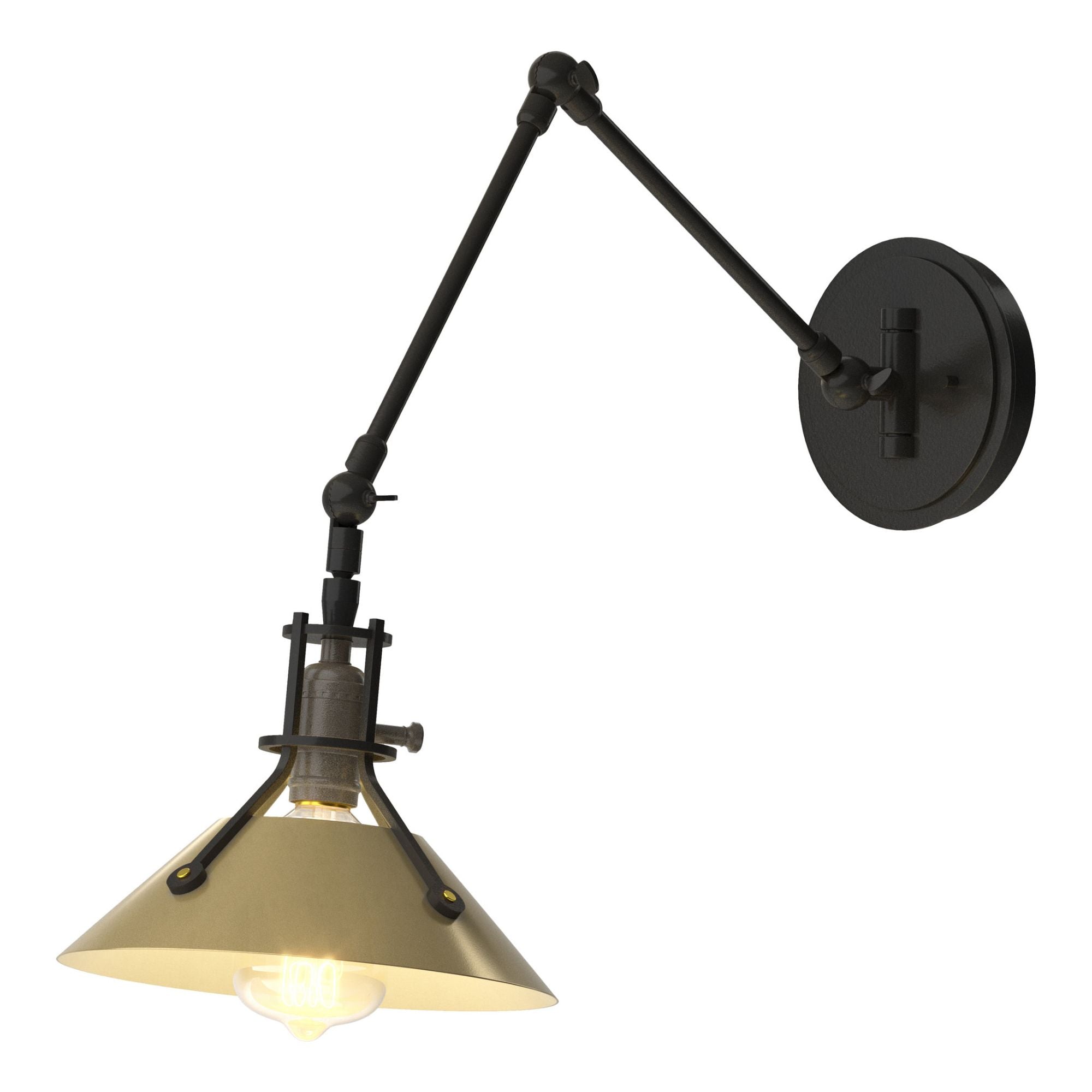Henry Sconce 1-Light Modern Brass Accent in Black - Dimmer on Socket