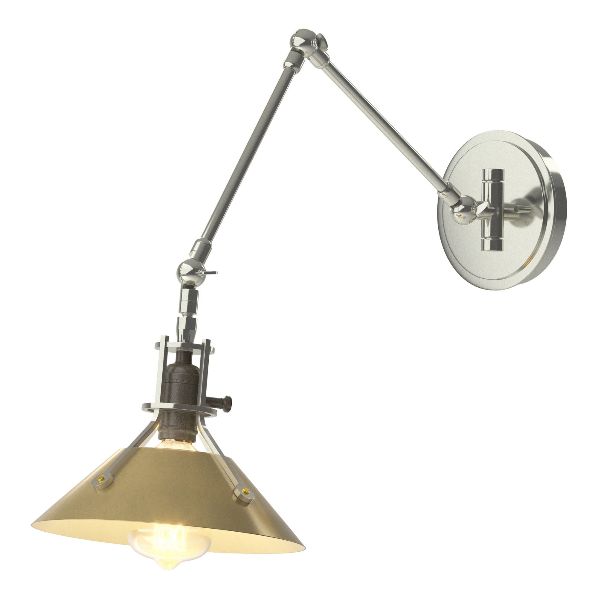 Henry Sconce 1-Light Modern Brass Accent in Sterling - Dimmer on Socket