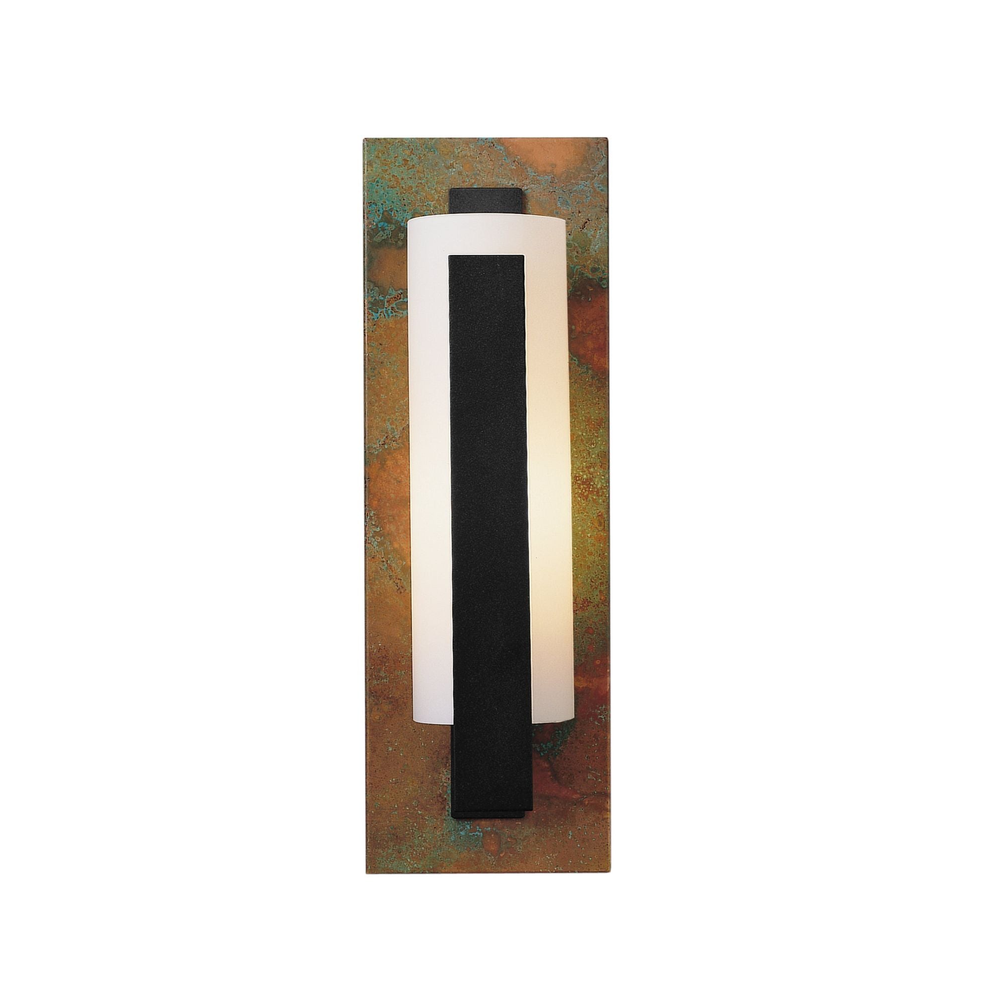Forged Vertical Bar Sconce - Cherry or Copper Backplate 1-Light Copper Opal Glass (GG) in Black