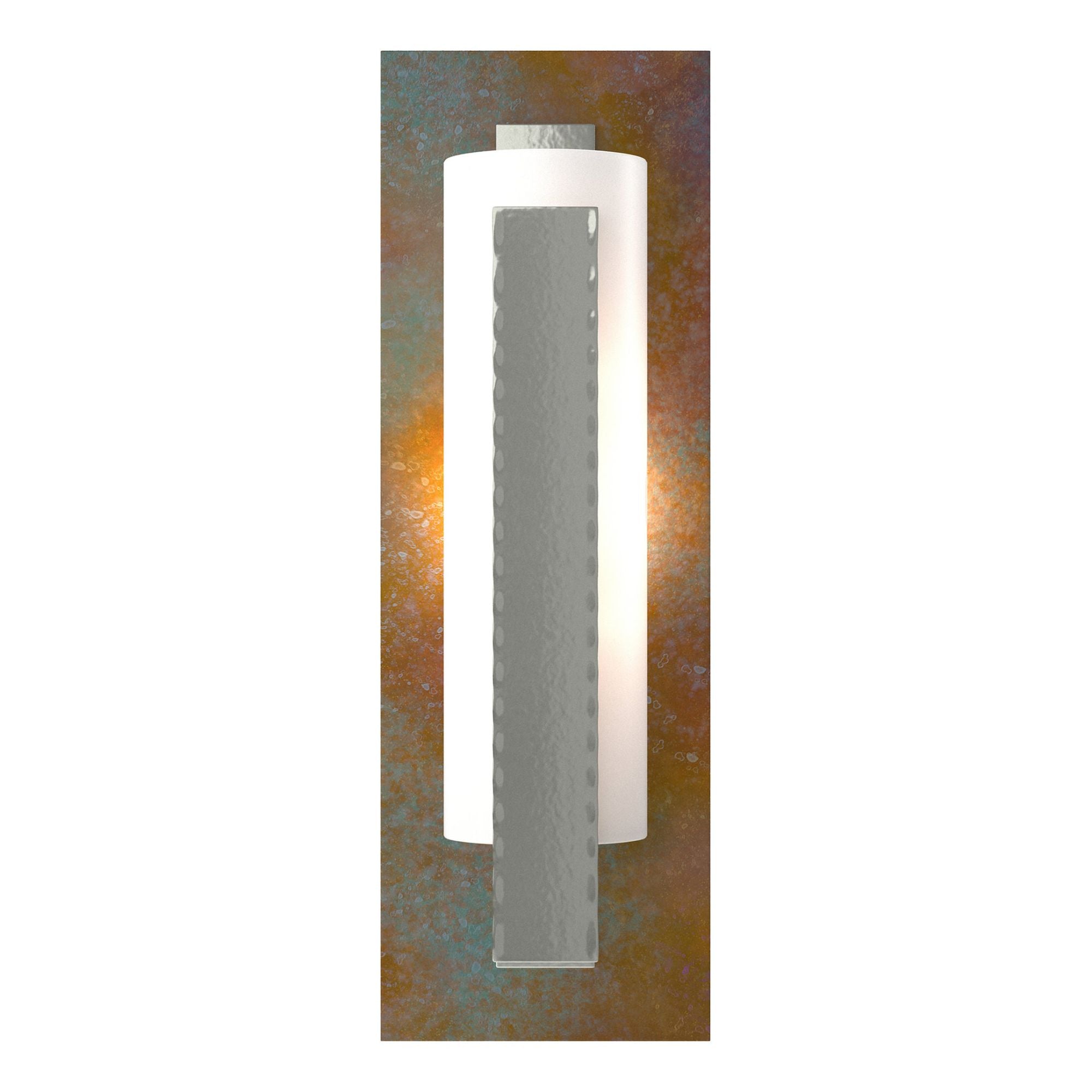 Forged Vertical Bar Sconce - Cherry or Copper Backplate 1-Light Copper Opal Glass (GG) in Sterling