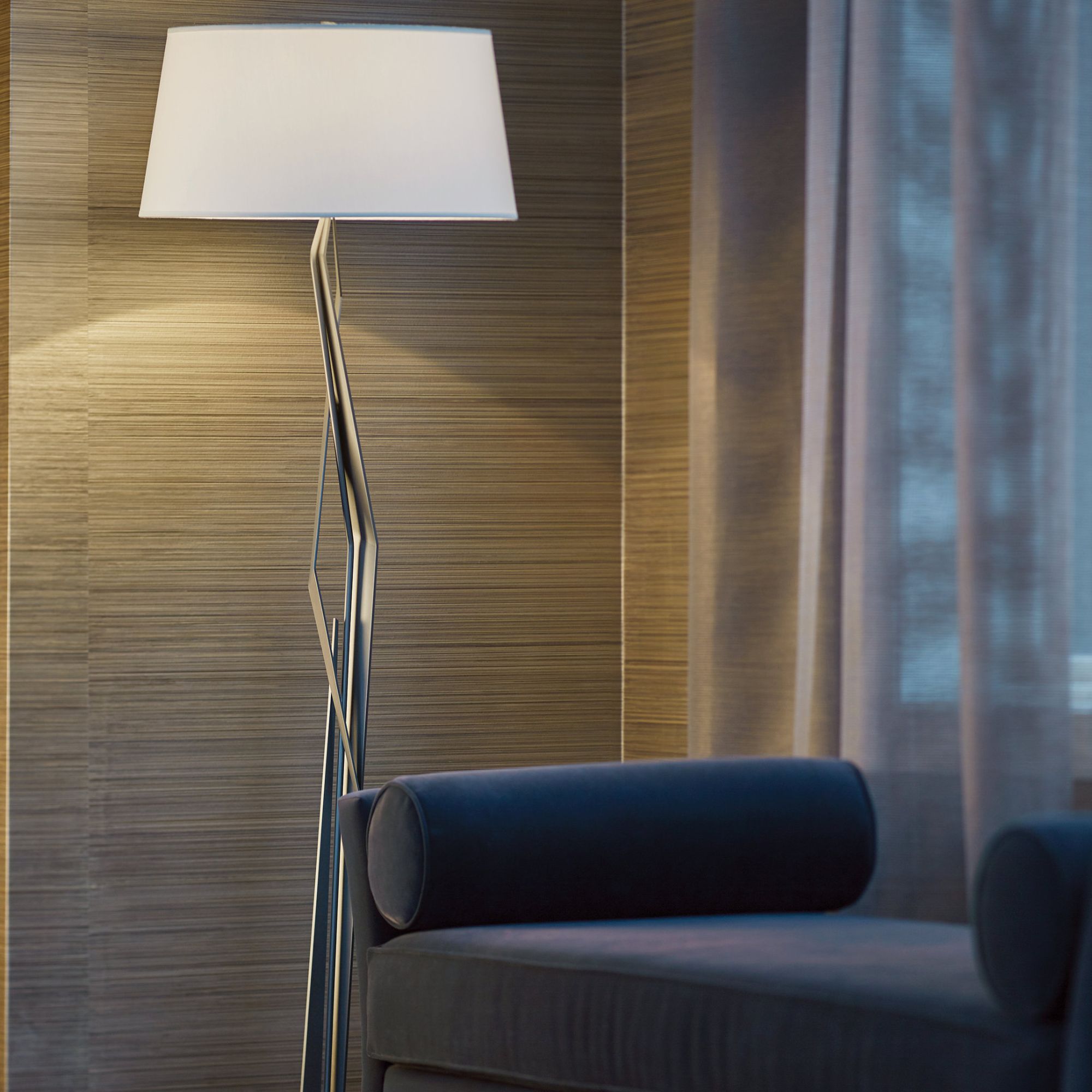 Facet Floor Lamp 1-Light Natural Anna Shade (SF) in Dark Smoke - On Socket