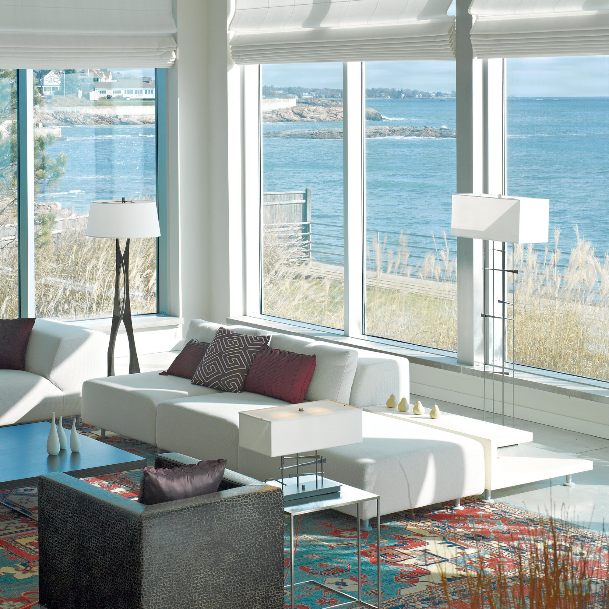 Moreau Floor Lamp 1-Light Natural Anna Shade (SF) in Dark Smoke - Dimmer on Socket