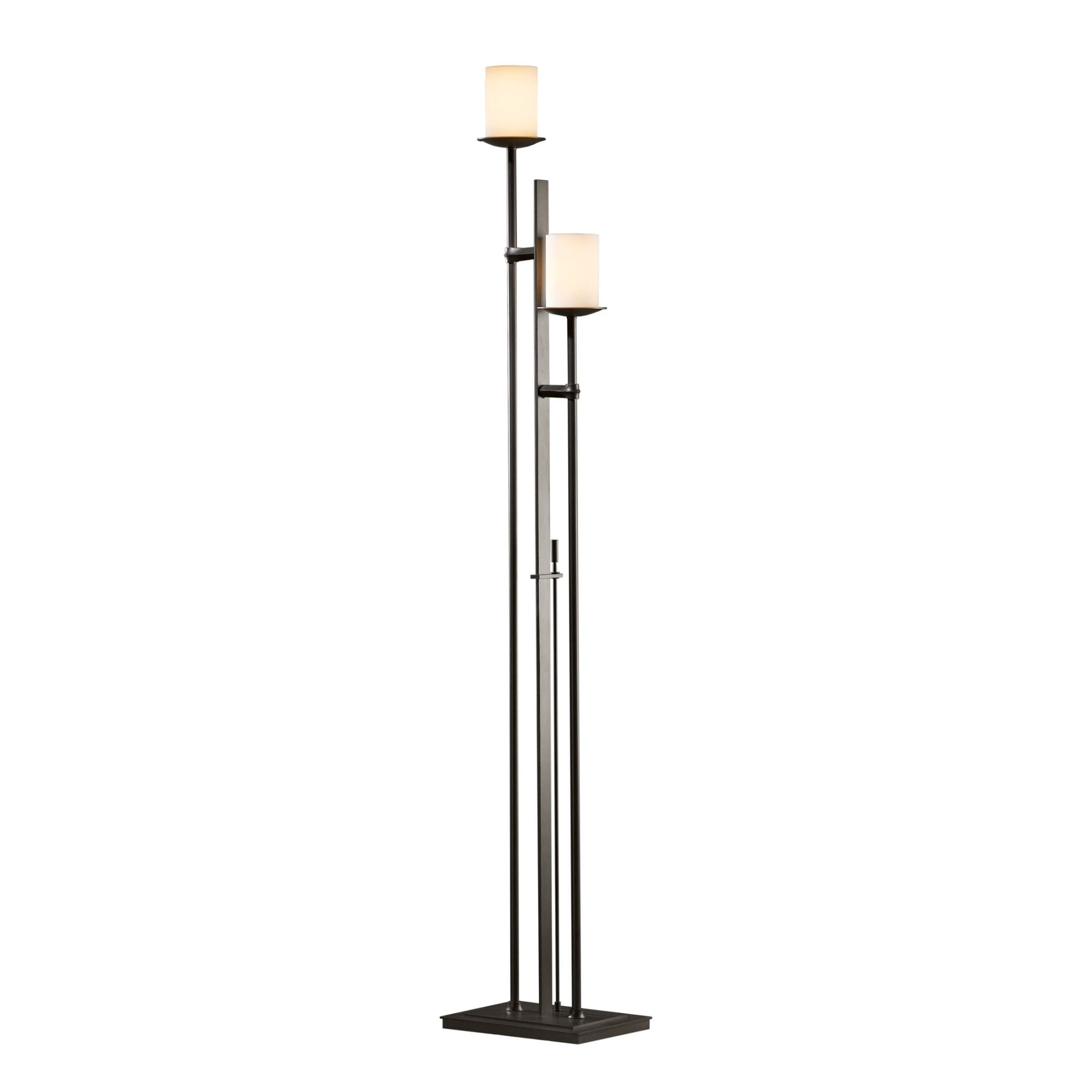 Rook Twin Floor Lamp 2-Light Opal Glass (GG) in Dark Smoke - Dimmer on Base