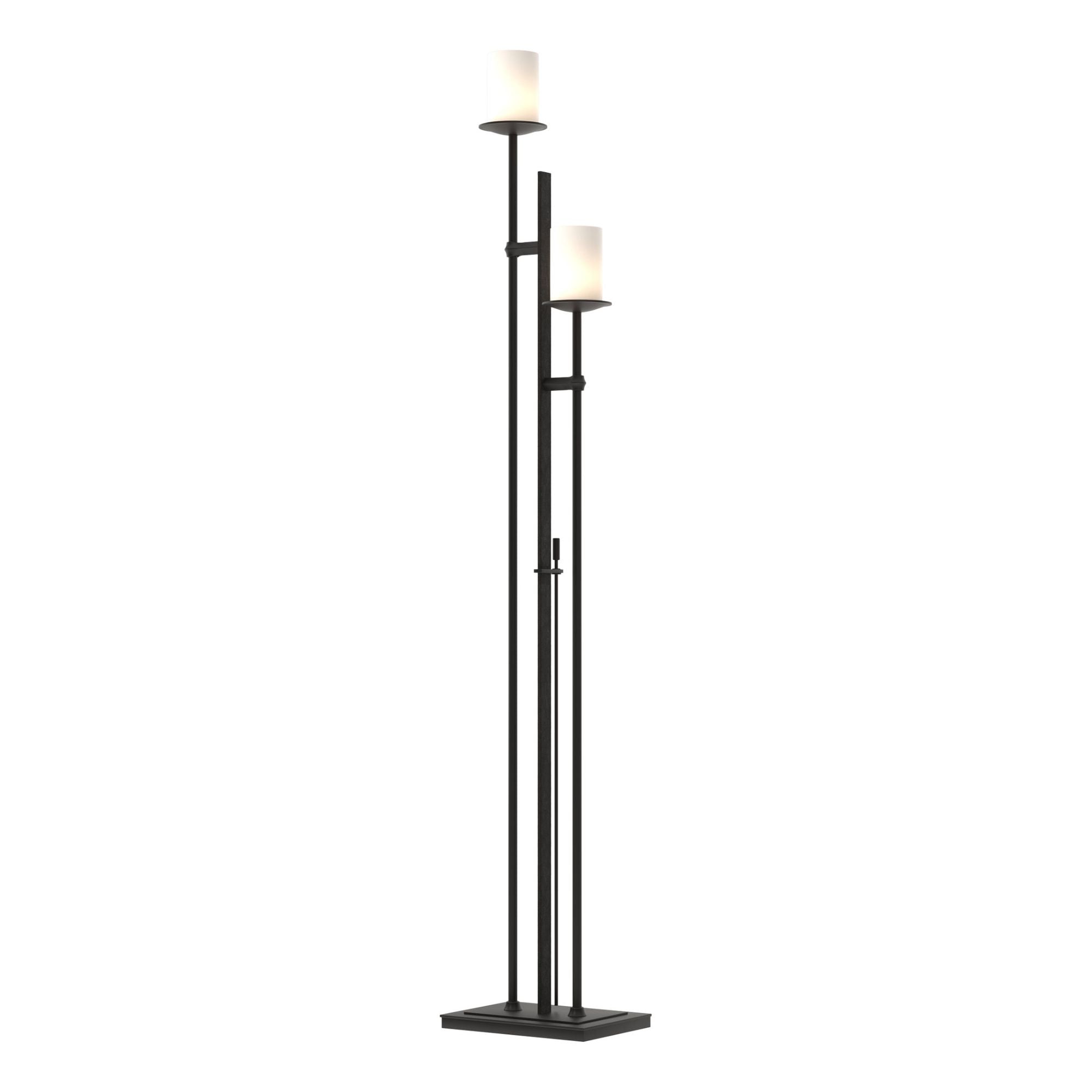 Rook Twin Floor Lamp 2-Light Opal Glass (GG) in Black - Dimmer on Base