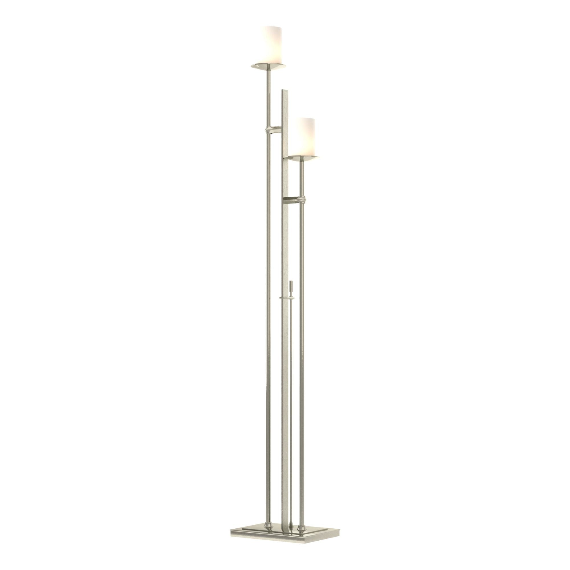 Rook Twin Floor Lamp 2-Light Opal Glass (GG) in Sterling - Dimmer on Base