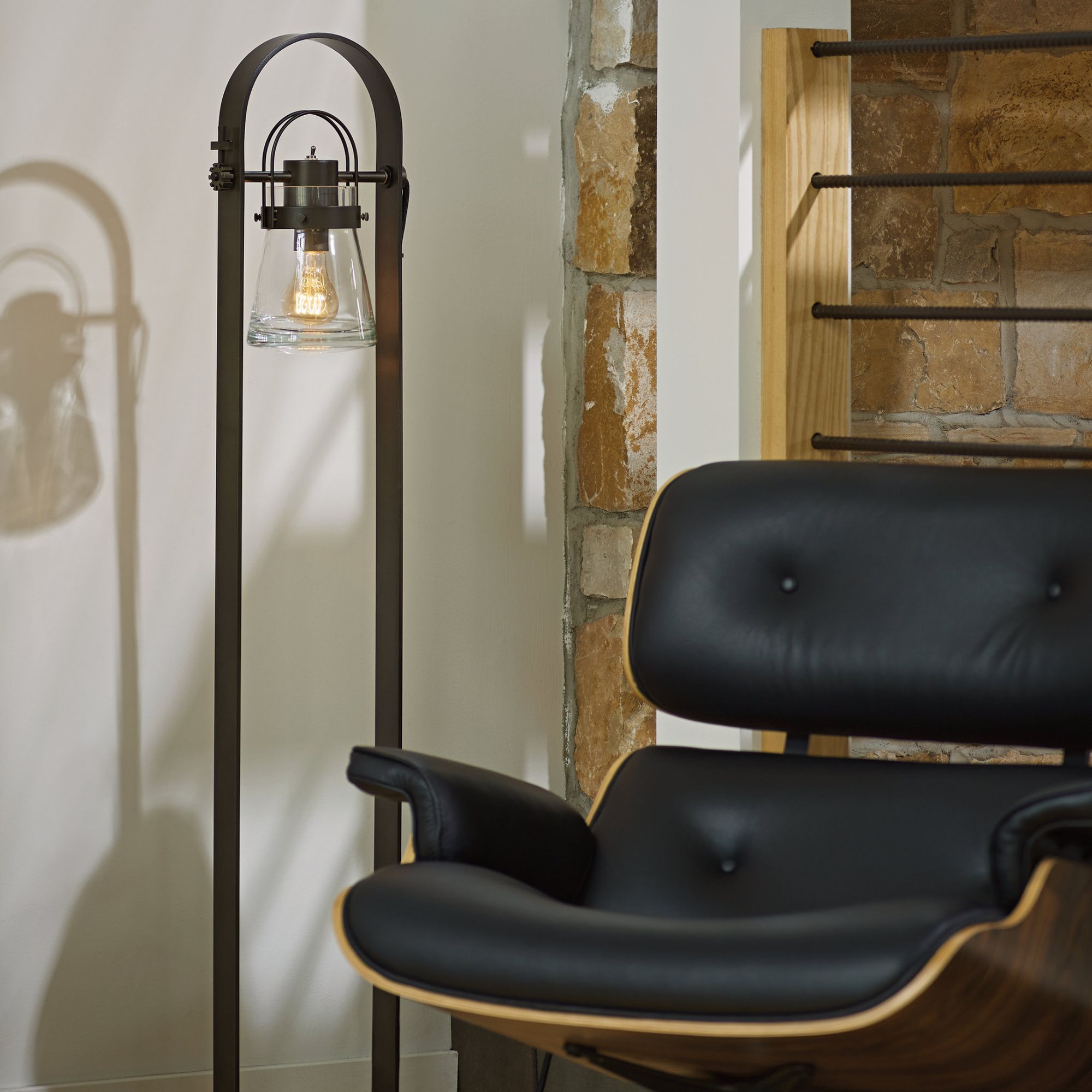 Erlenmeyer Floor Lamp 1-Light Clear Glass (ZM) in Dark Smoke - On Base