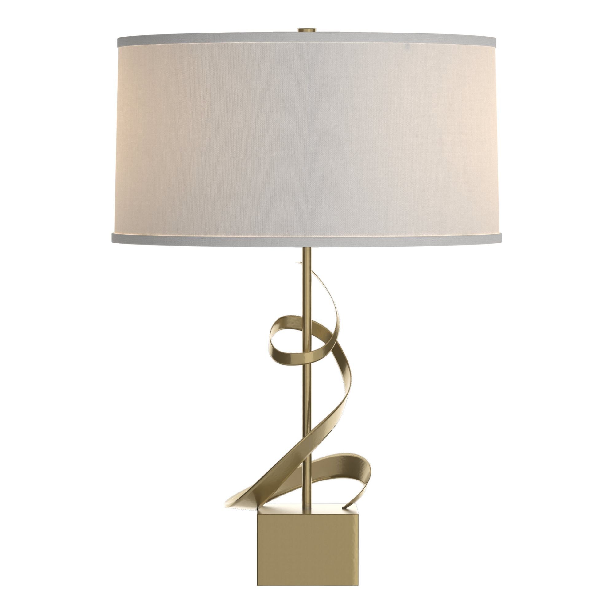 Gallery Spiral Table Lamp 1-Light Natural Anna Shade (SF) in Modern Brass - Dimmer on Socket