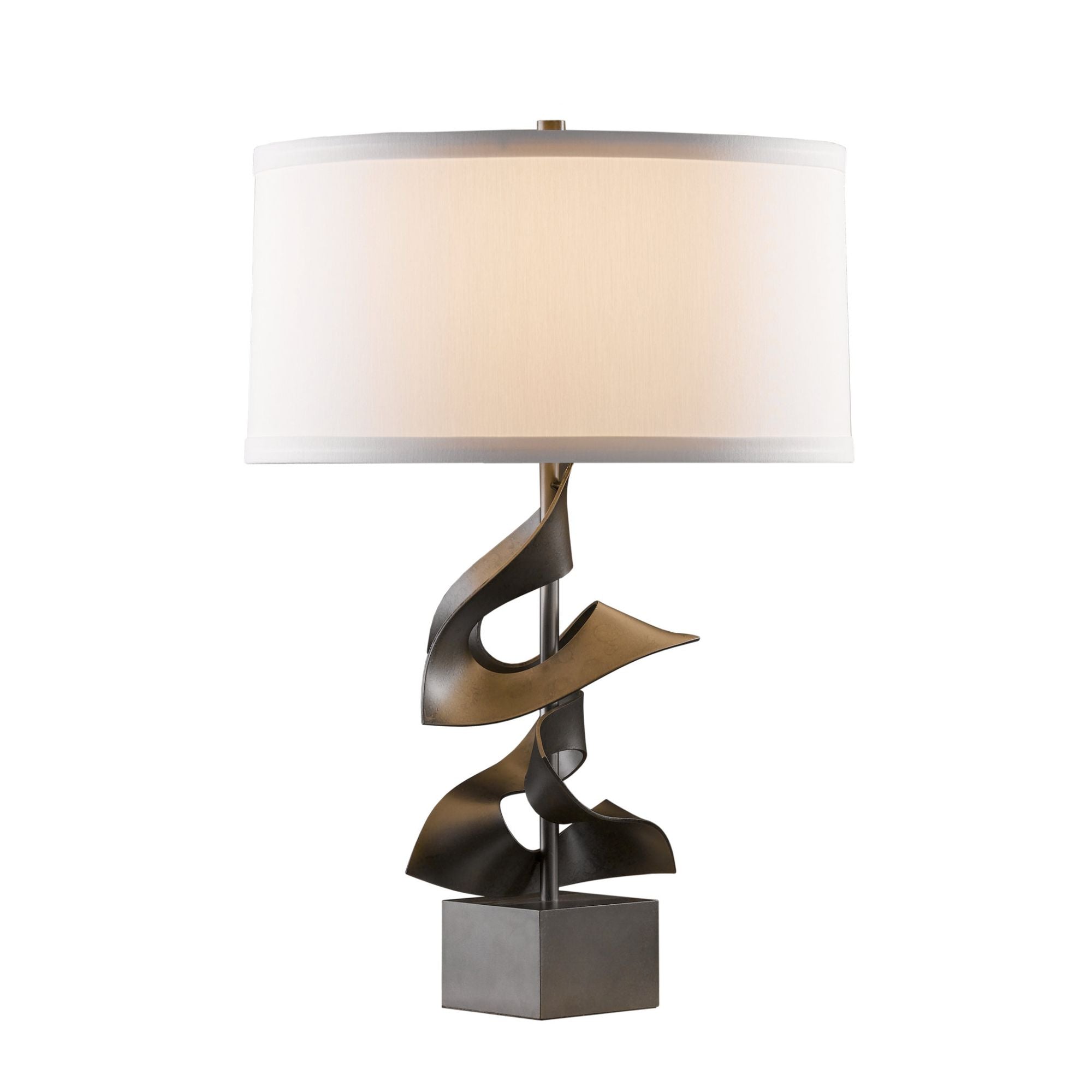 Gallery Twofold Table Lamp 1-Light Natural Anna Shade (SF) in Dark Smoke - Dimmer on Socket