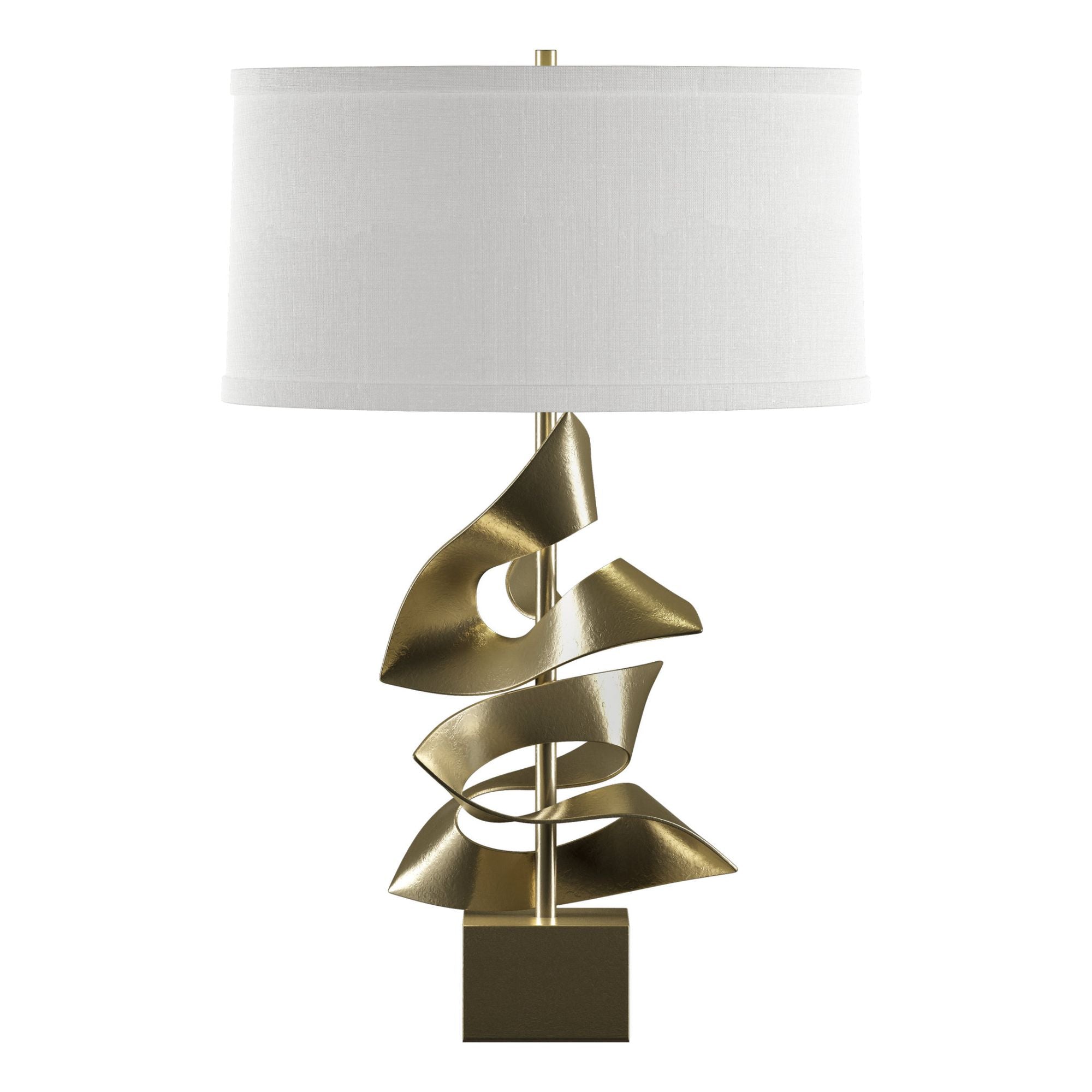 Gallery Twofold Table Lamp 1-Light Natural Anna Shade (SF) in Modern Brass - Dimmer on Socket
