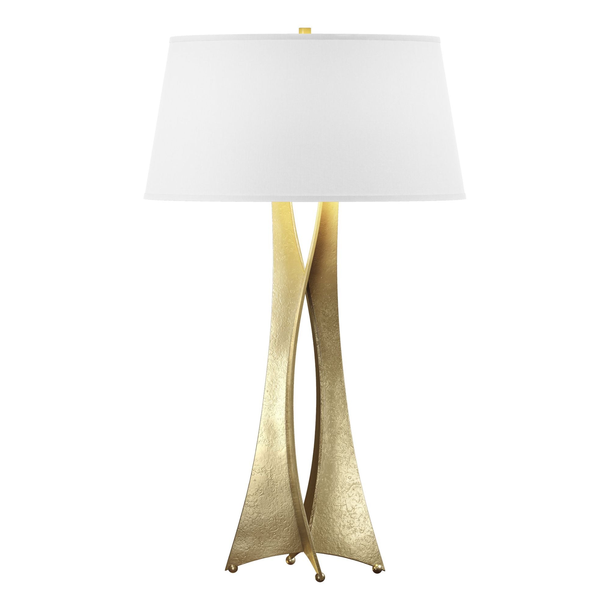Moreau Tall Table Lamp 1-Light Natural Anna Shade (SF) in Modern Brass - Dimmer on Socket