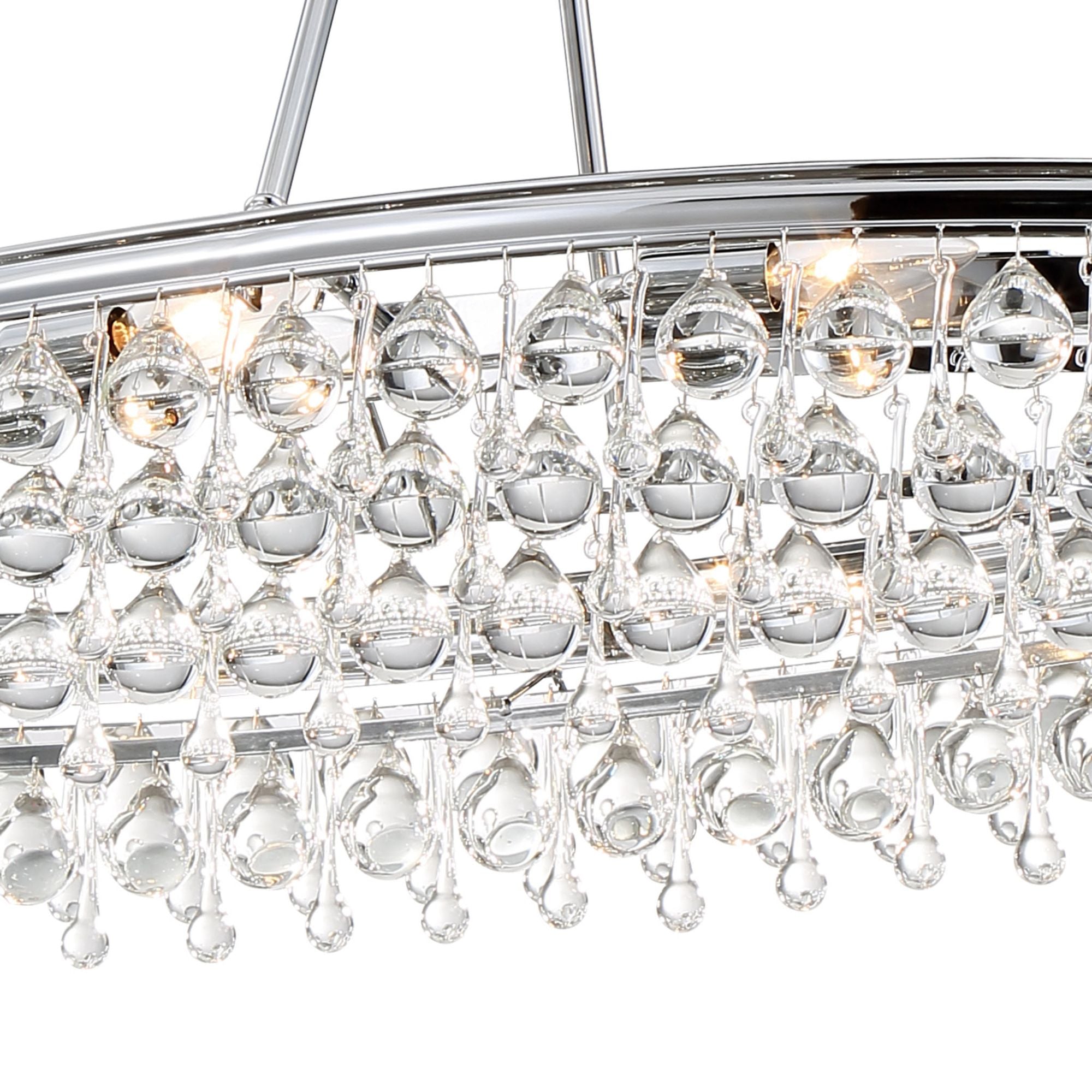 Calypso 8 Light Crystal Teardrop Polished Chrome Oval Chandelier 39.75"W x 24.75"H x 17.25"D