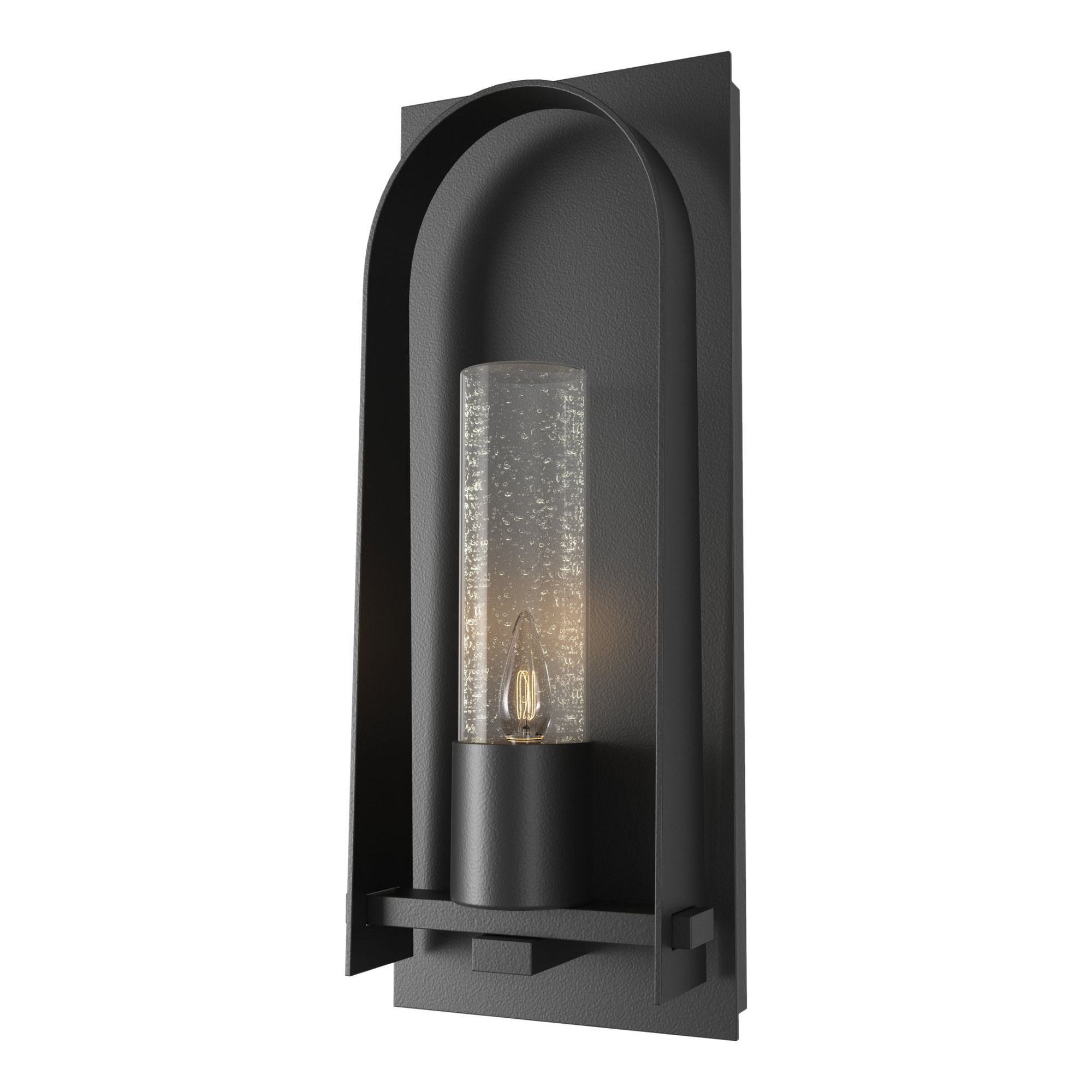 Triomphe Seeded Glass Small Outdoor Sconce 1-Light Seeded Clear Glass (II) in Coastal Black