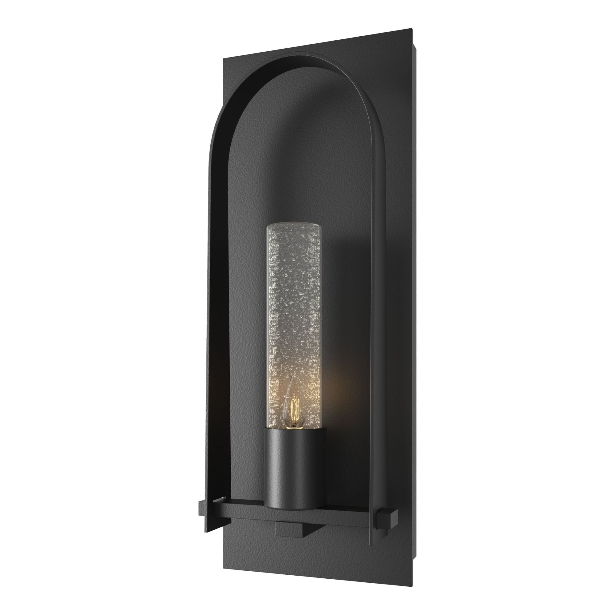 Triomphe Seeded GlassMedium Outdoor Sconce 1-Light Seeded Clear Glass (II) in Coastal Black