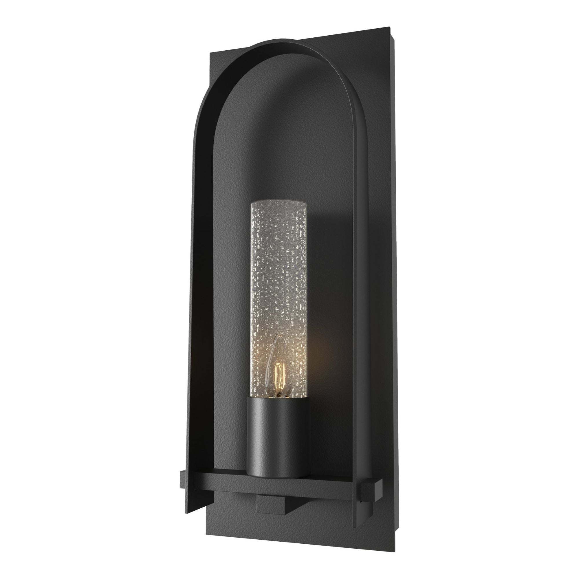 Triomphe Seeded Glass Large Outdoor Sconce 1-Light Seeded Clear Glass (II) in Coastal Black