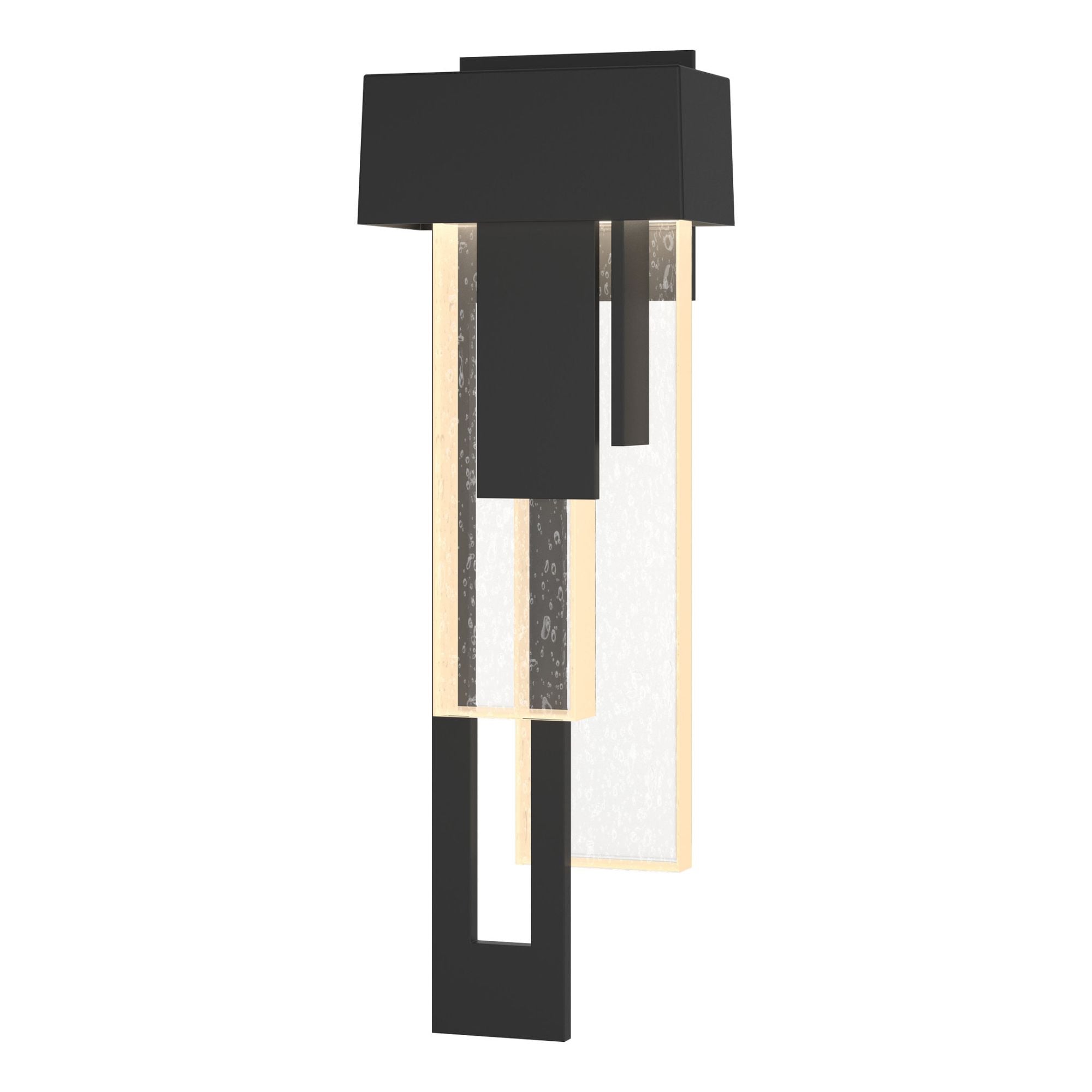 Rainfall LED Outdoor Sconce Left Facing LED Seeded Clear Glass (II) in Coastal Black