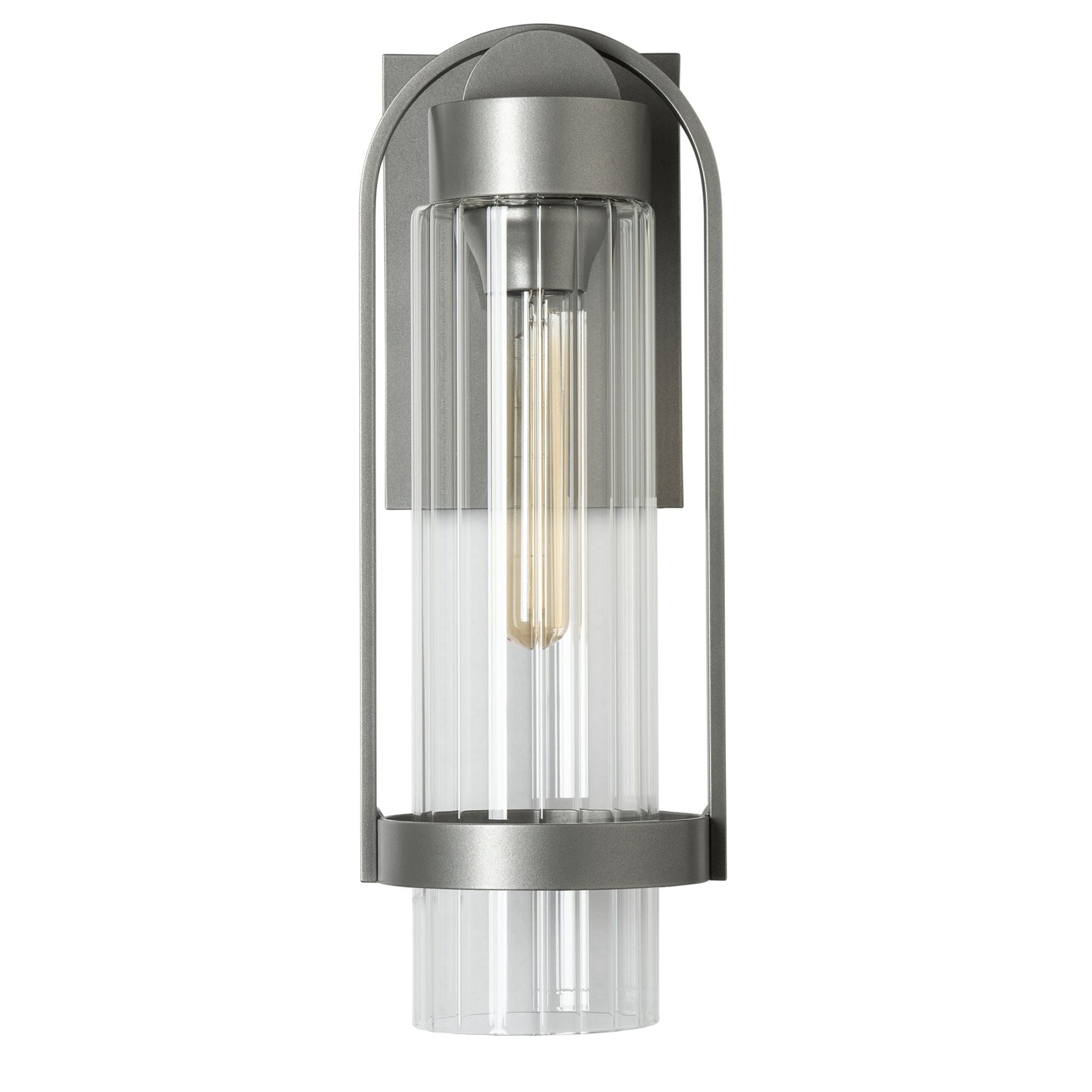 Alcove Small Outdoor Sconce 1-Light Clear Glass (ZM) in Coastal Burnished Steel