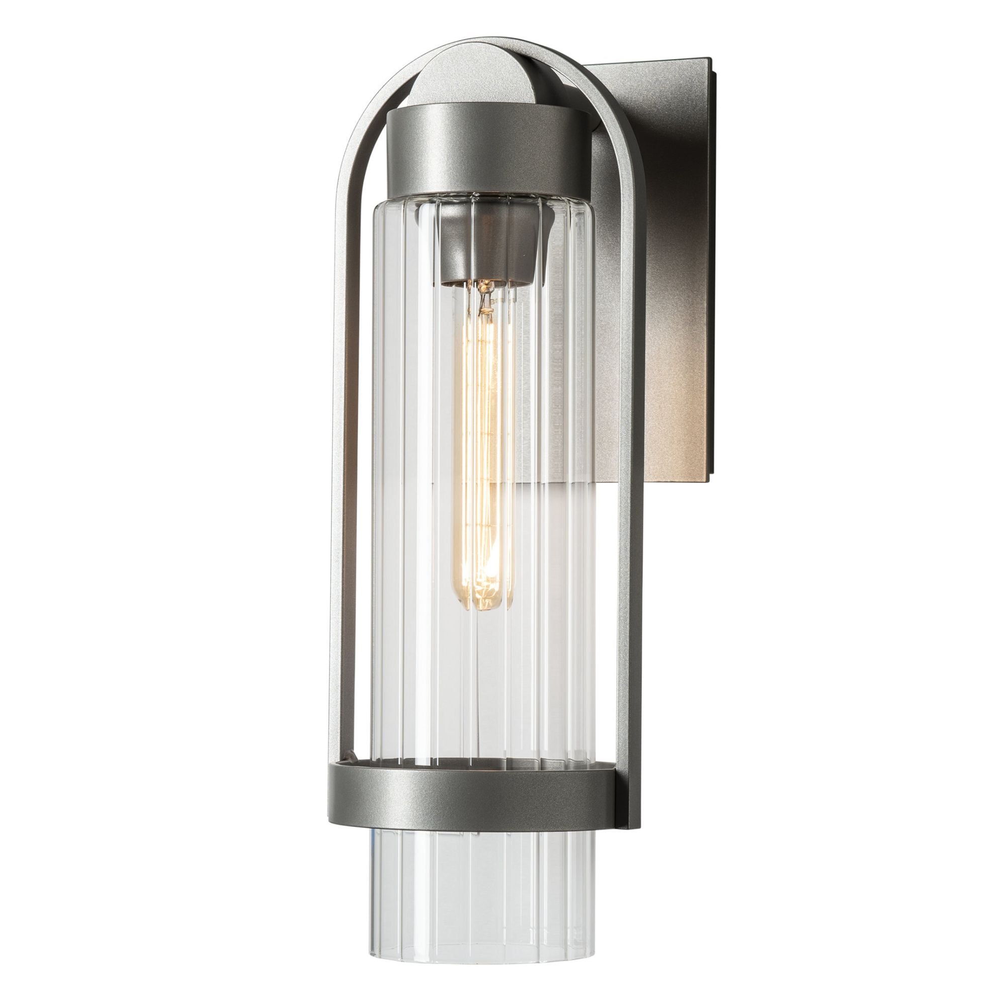 Alcove Small Outdoor Sconce 1-Light Clear Glass (ZM) in Coastal Burnished Steel