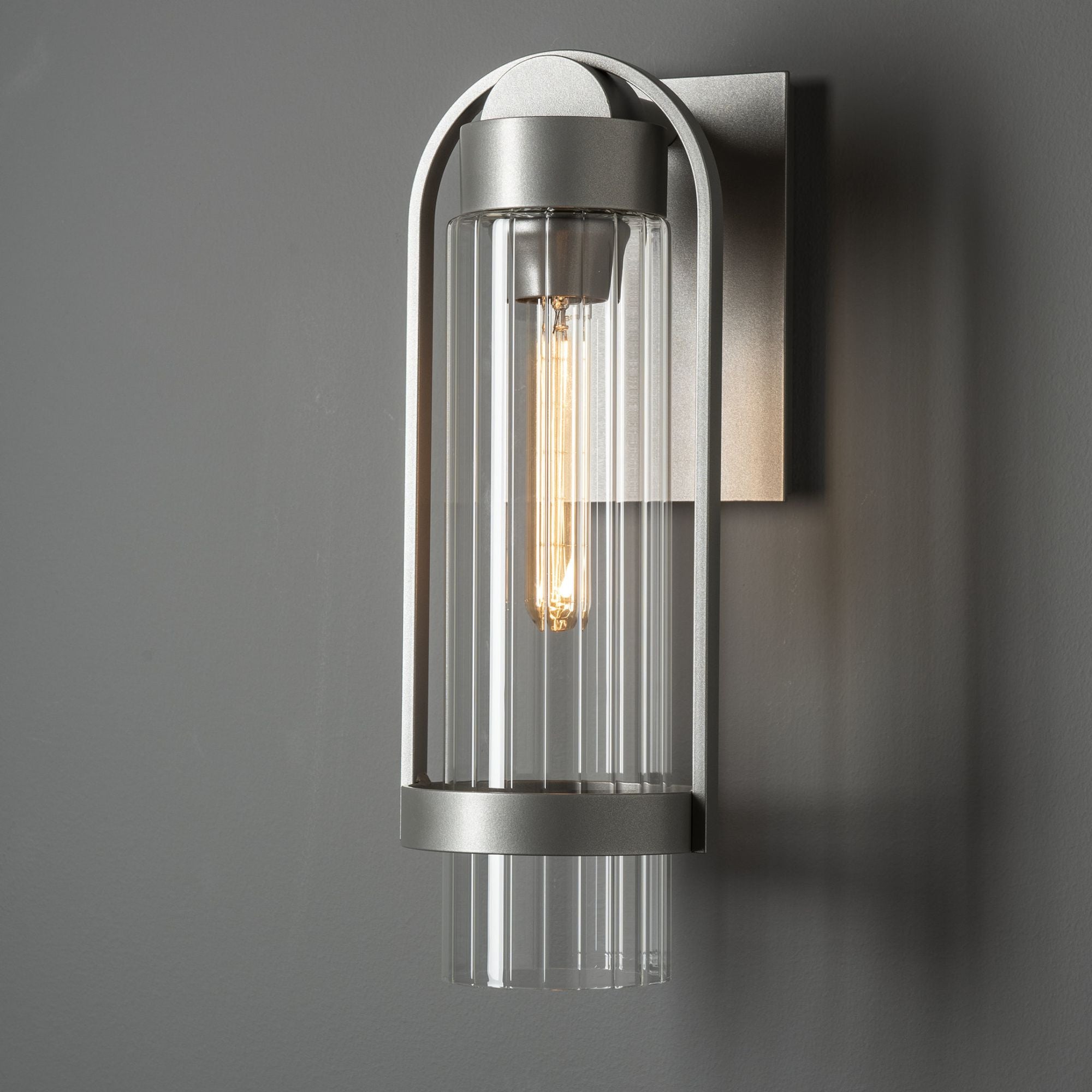Alcove Small Outdoor Sconce 1-Light Clear Glass (ZM) in Coastal Burnished Steel