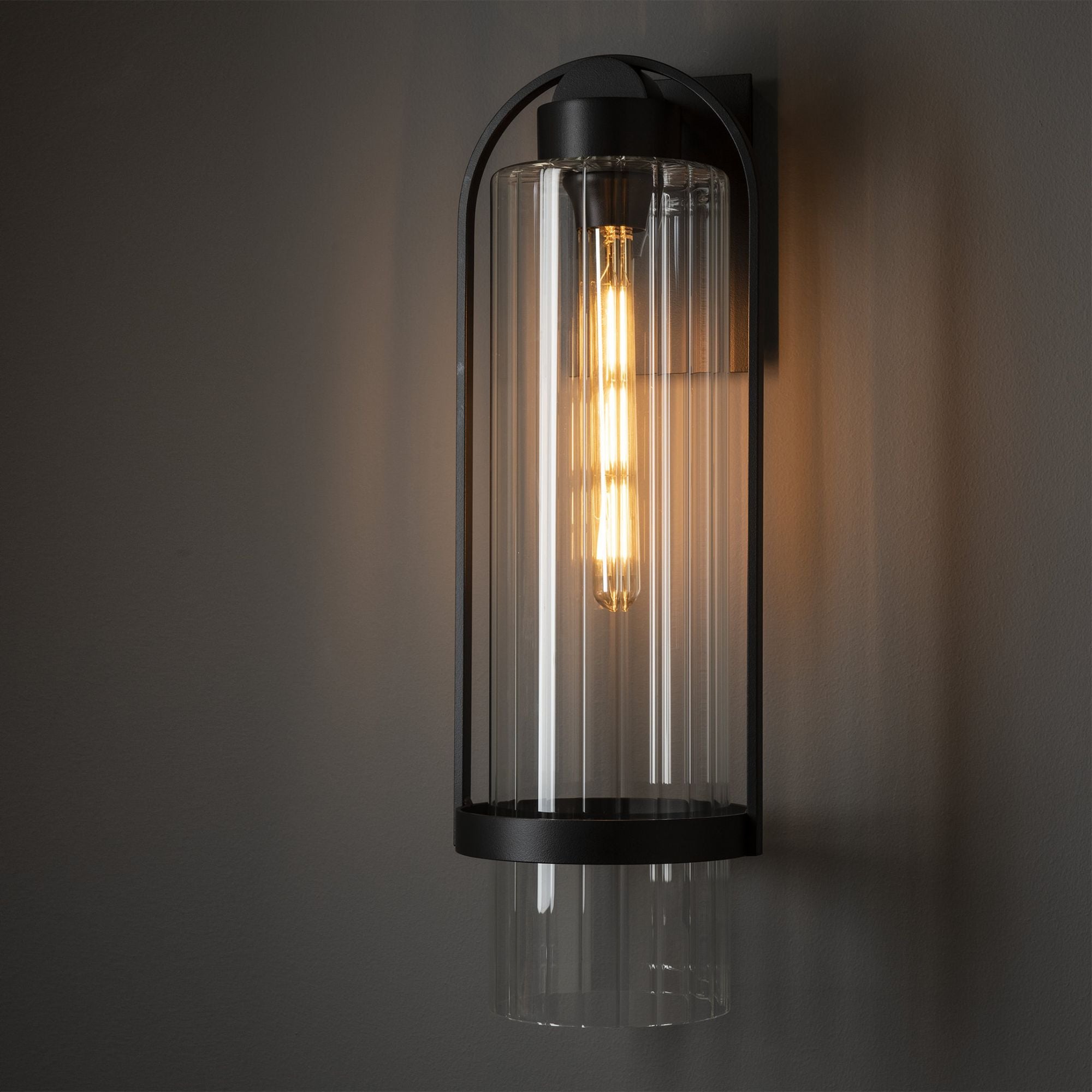 Alcove Large Outdoor Sconce 1-Light Clear Glass (ZM) in Coastal Black