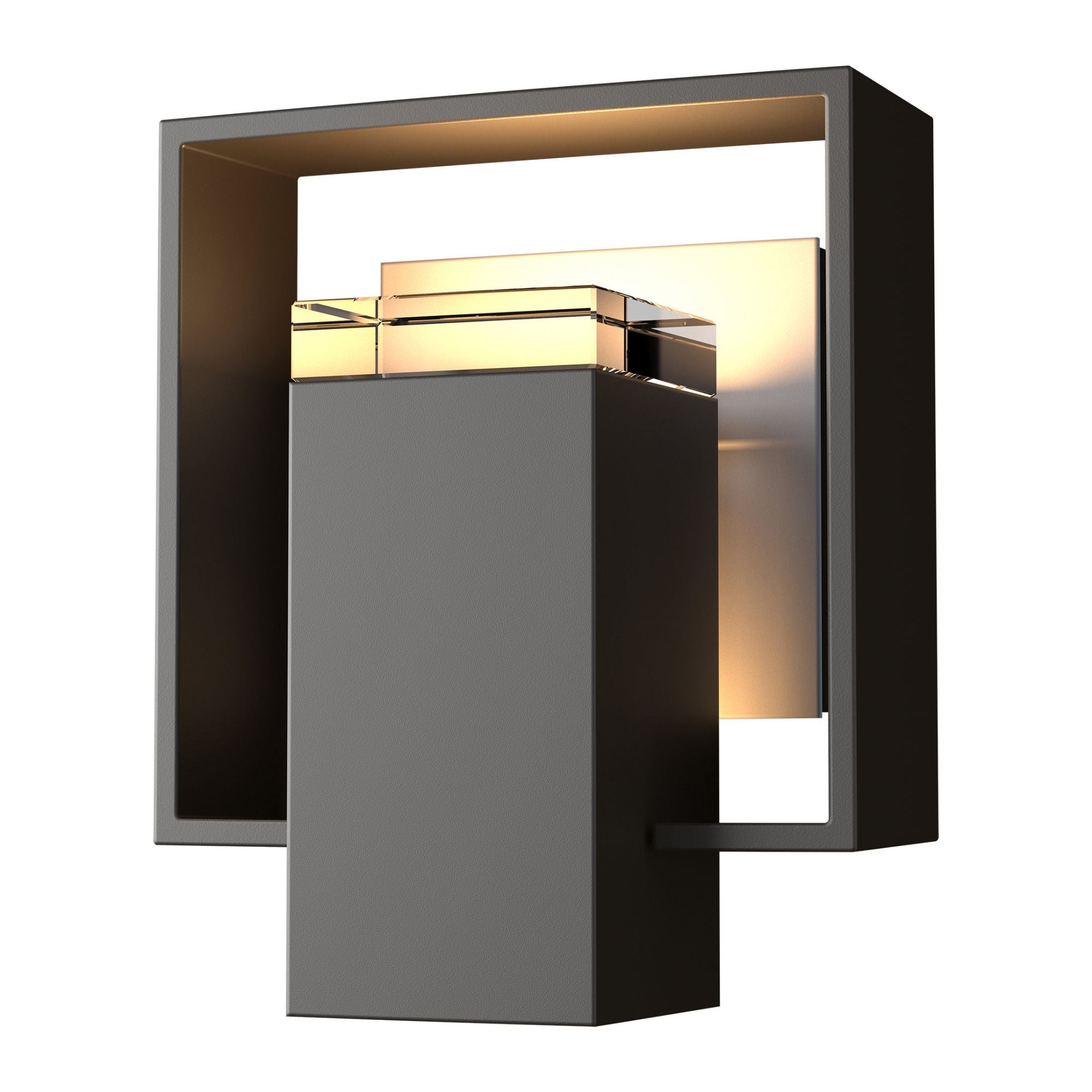 Shadow Box Small Outdoor Sconce 1-Light Coastal Burnished Steel Accent Clear Glass (ZM) in Coastal Oil Rubbed Bronze