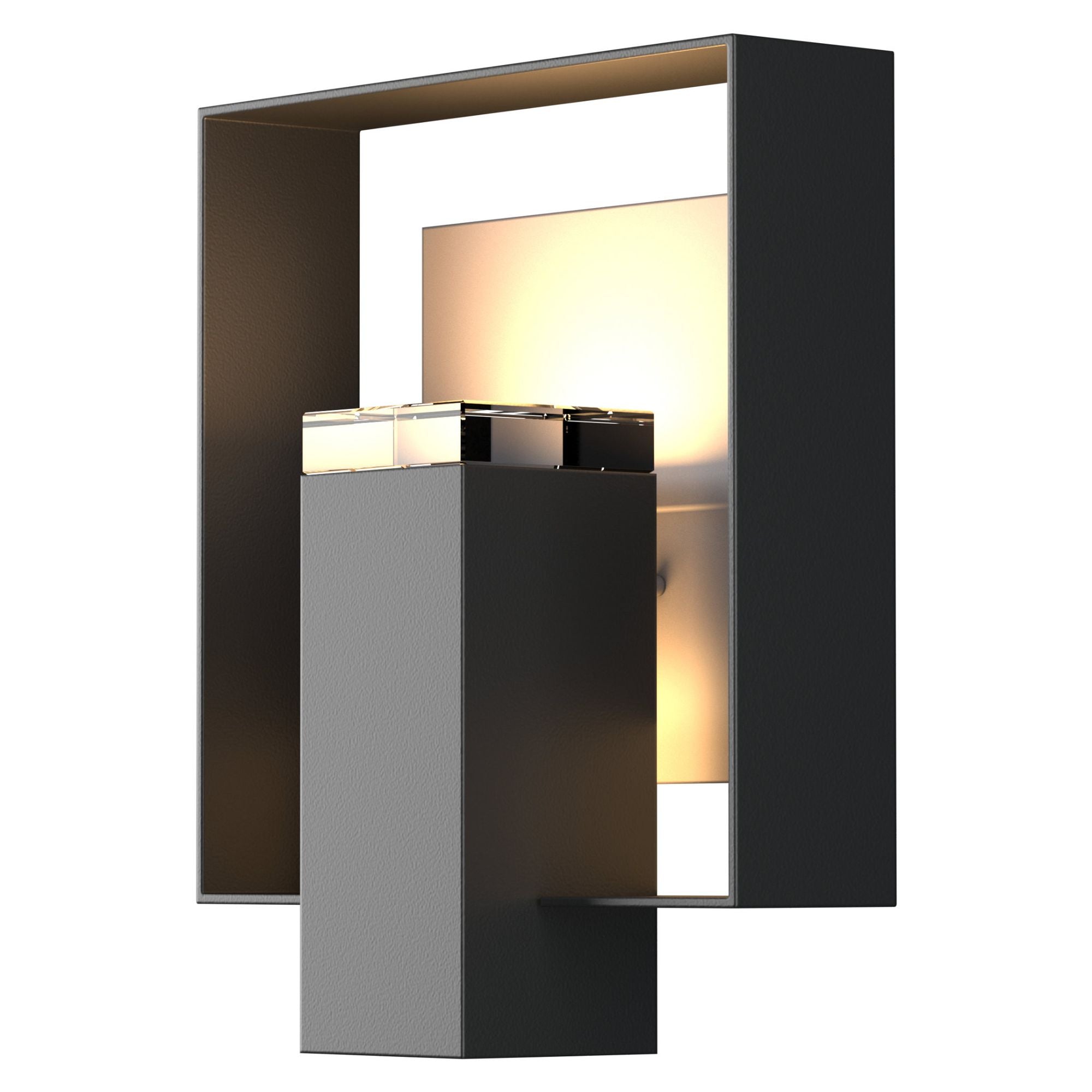 Shadow Box Outdoor Sconce 1-Light Coastal Burnished Steel Accent Clear Glass (ZM) in Coastal Black