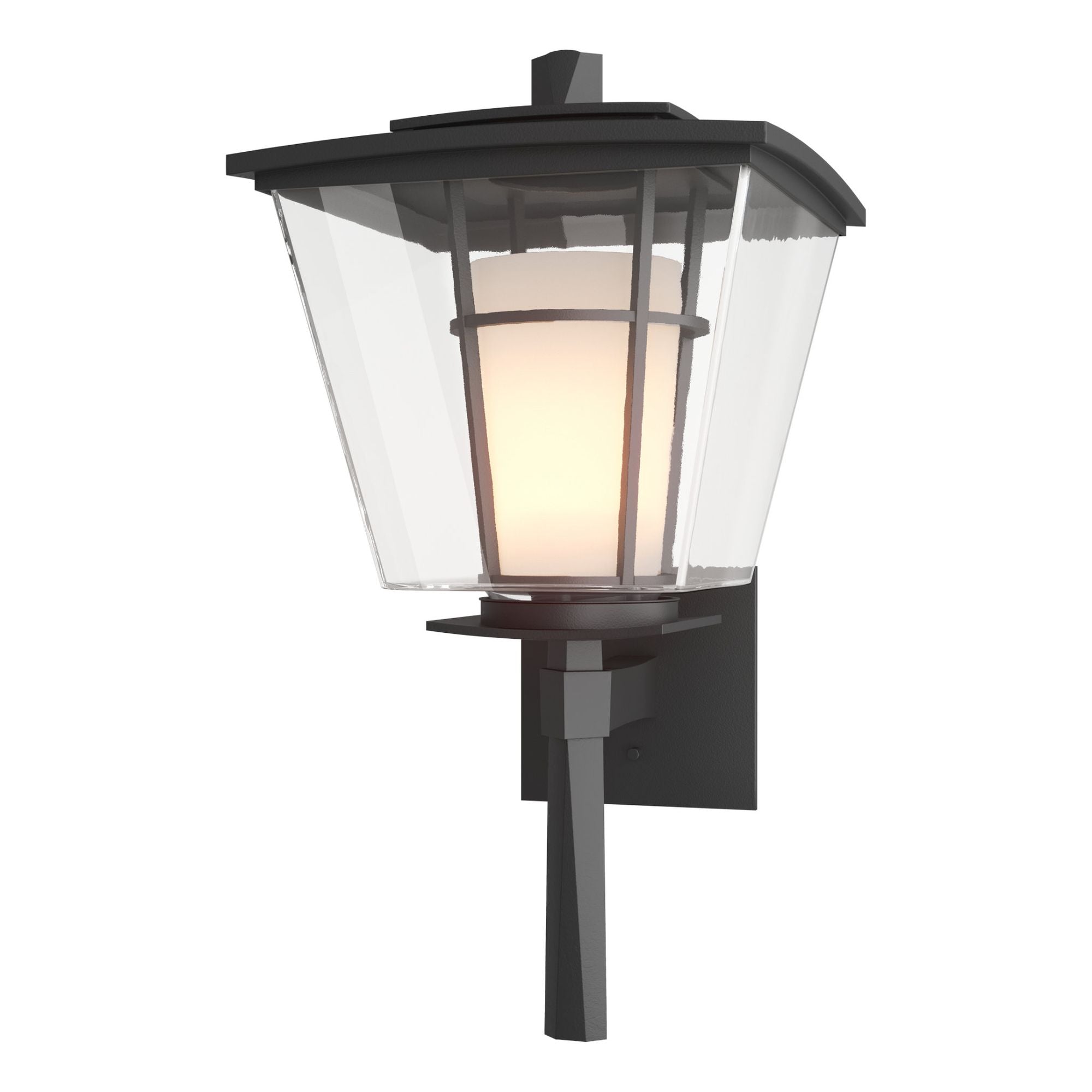 Beacon Hall Large Outdoor Sconce 1-Light Clear Glass with Opal Diffuser (ZU) in Coastal Black