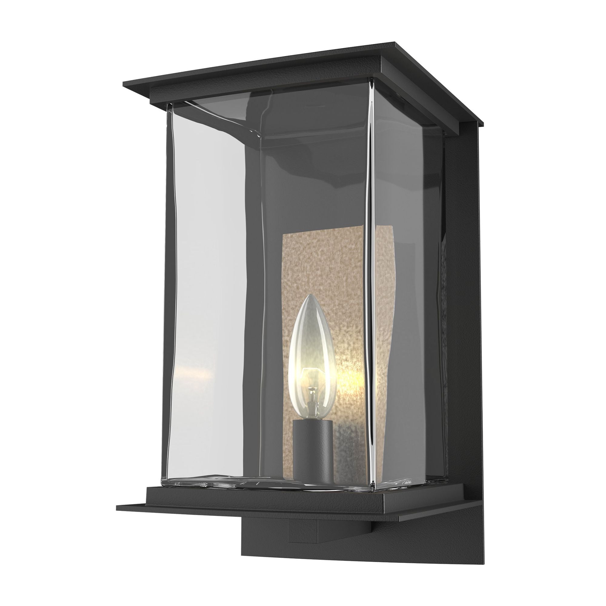 Kingston Outdoor Medium Sconce 1-Light Translucent Soft Gold Accent Clear Glass (ZM) in Coastal Black