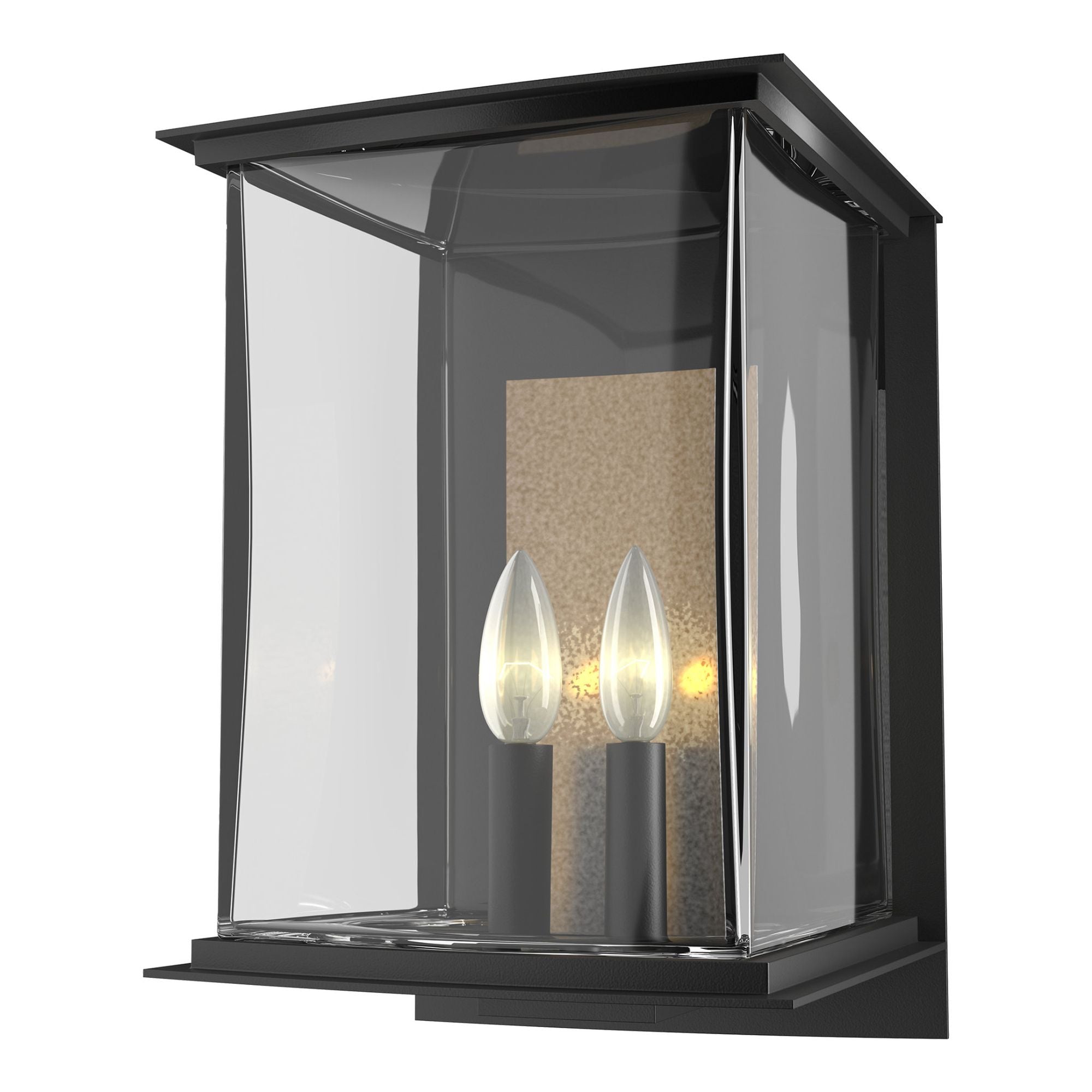 Kingston Outdoor Large Sconce 2-Light Translucent Soft Gold Accent Clear Glass (ZM) in Coastal Black