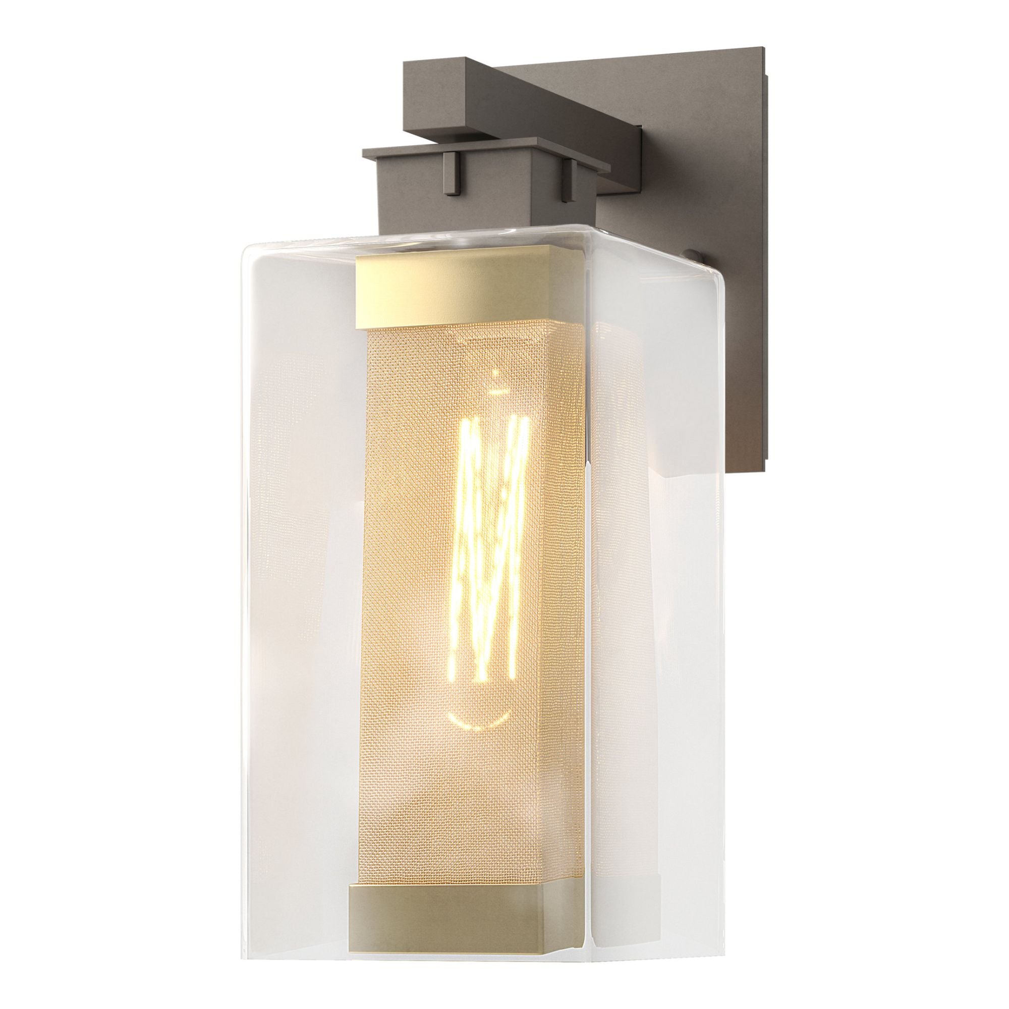 Polaris Outdoor Medium Sconce 1-Light Coastal Gold Accent Clear Glass (ZM) in Coastal Dark Smoke