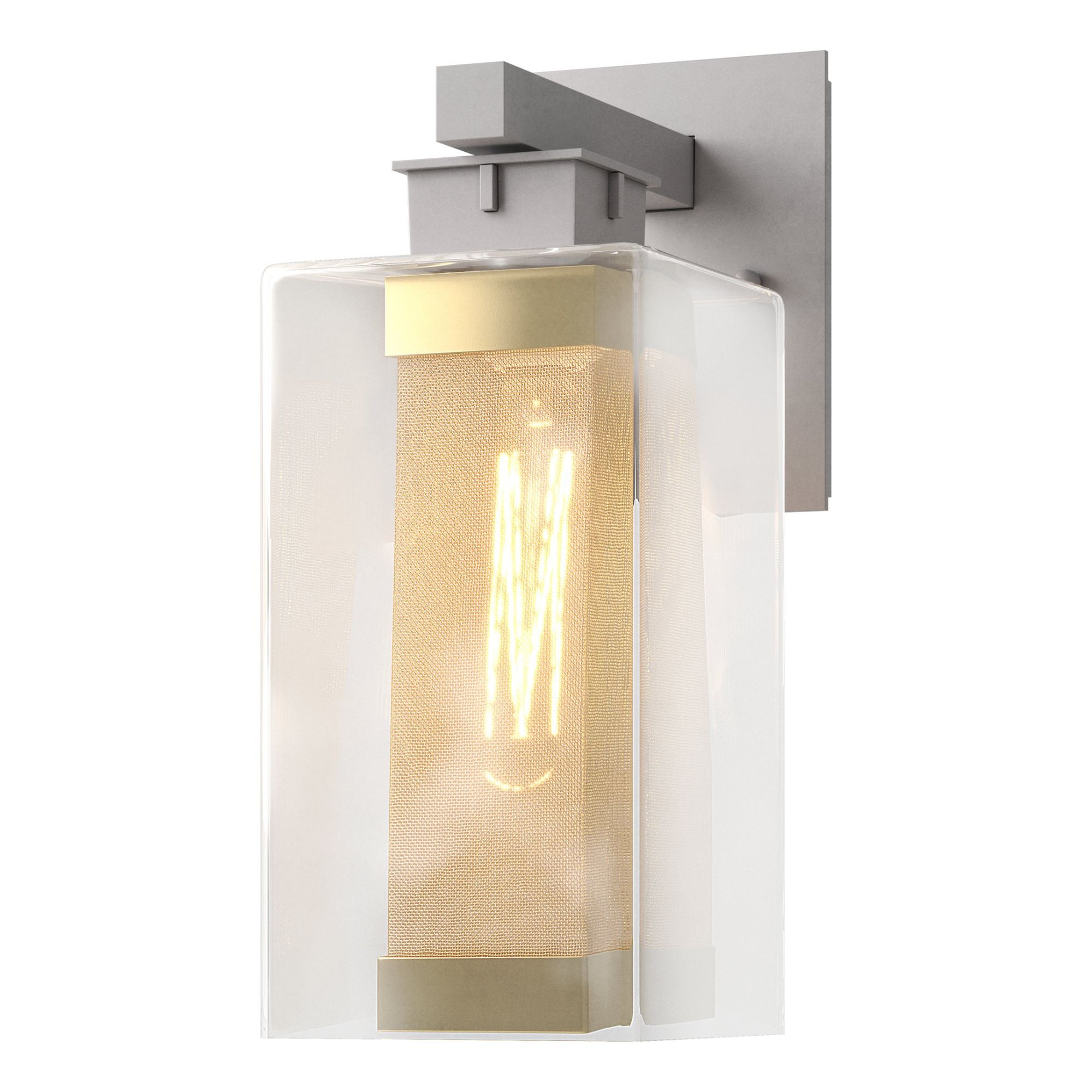 Polaris Outdoor Medium Sconce 1-Light Coastal Gold Accent Clear Glass (ZM) in Coastal Burnished Steel