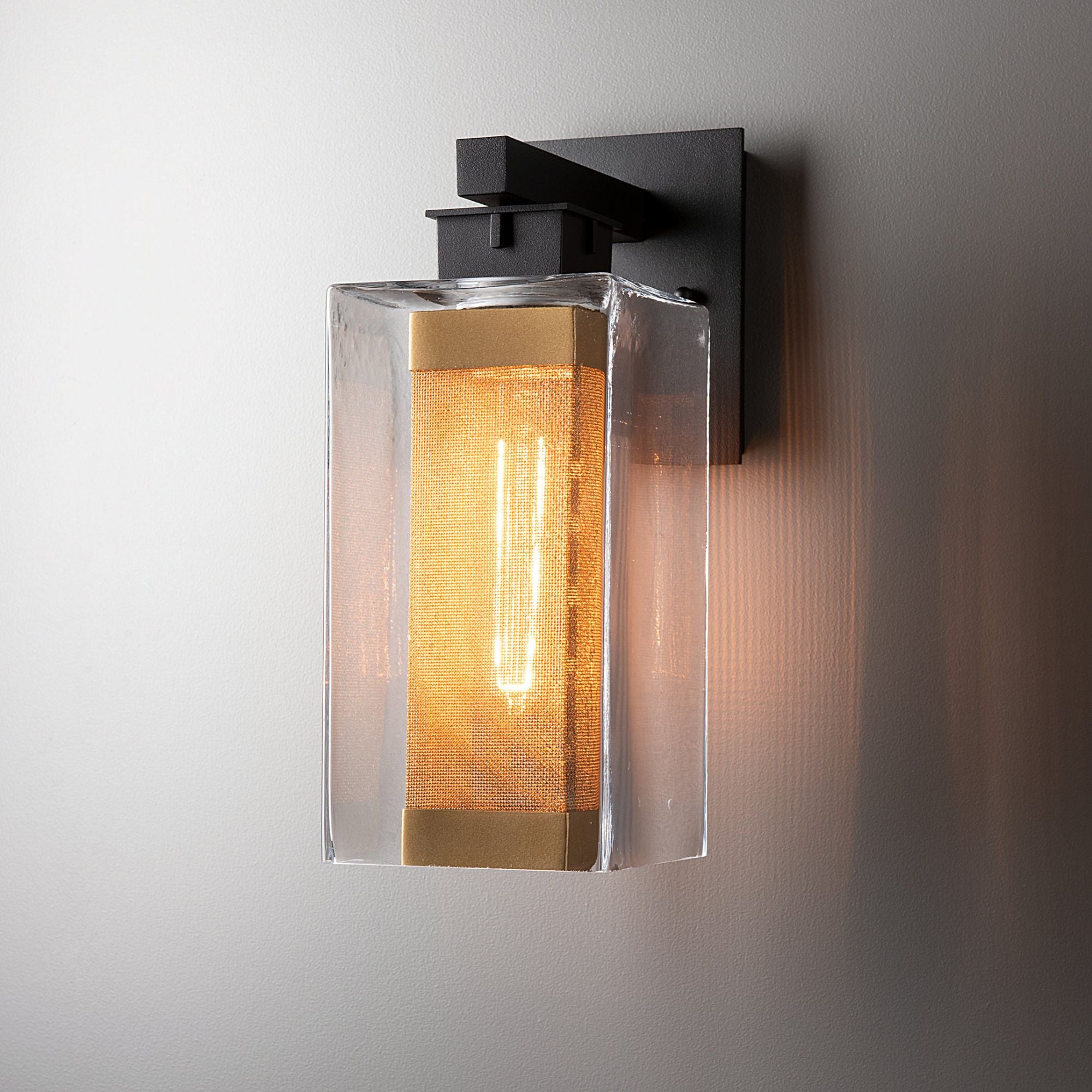 Polaris Outdoor Medium Sconce 1-Light Coastal Gold Accent Clear Glass (ZM) in Coastal Black