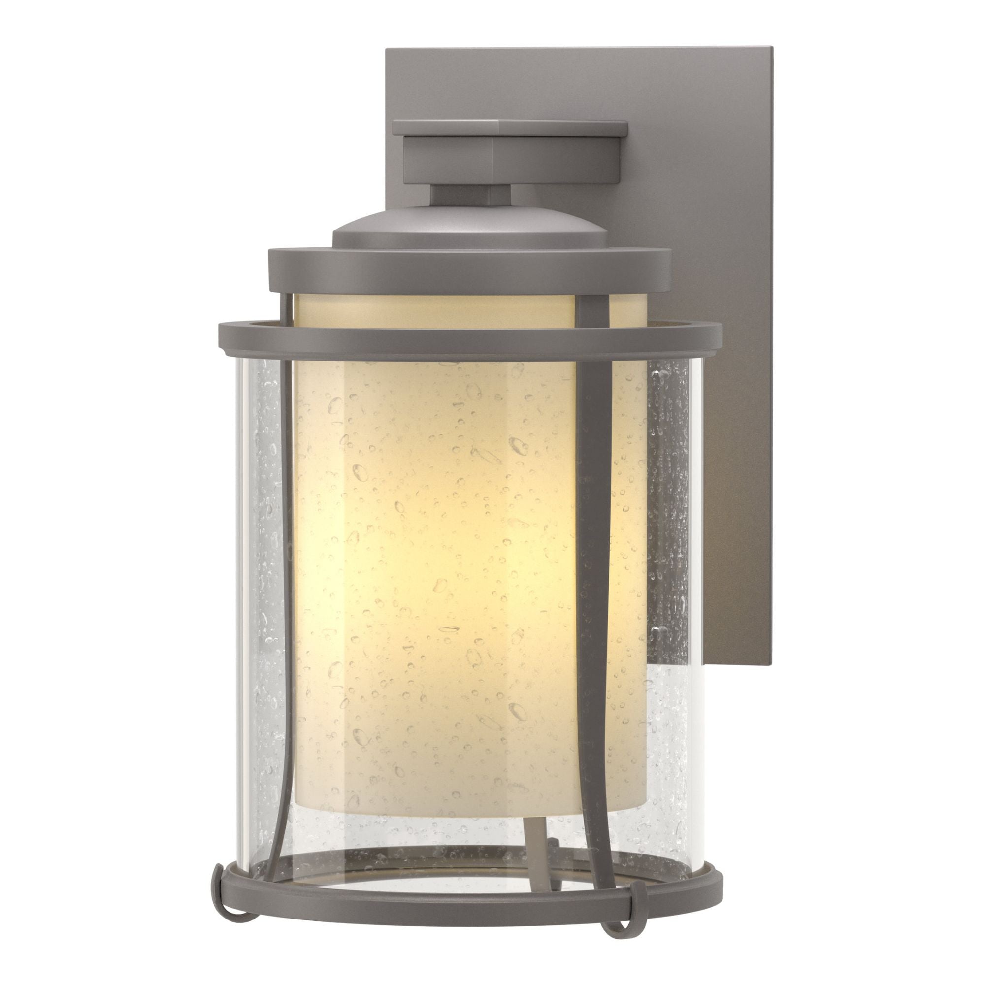 Meridian Small Outdoor Sconce 1-Light Seeded Glass with Opal Diffuser (ZS) in Coastal Burnished Steel