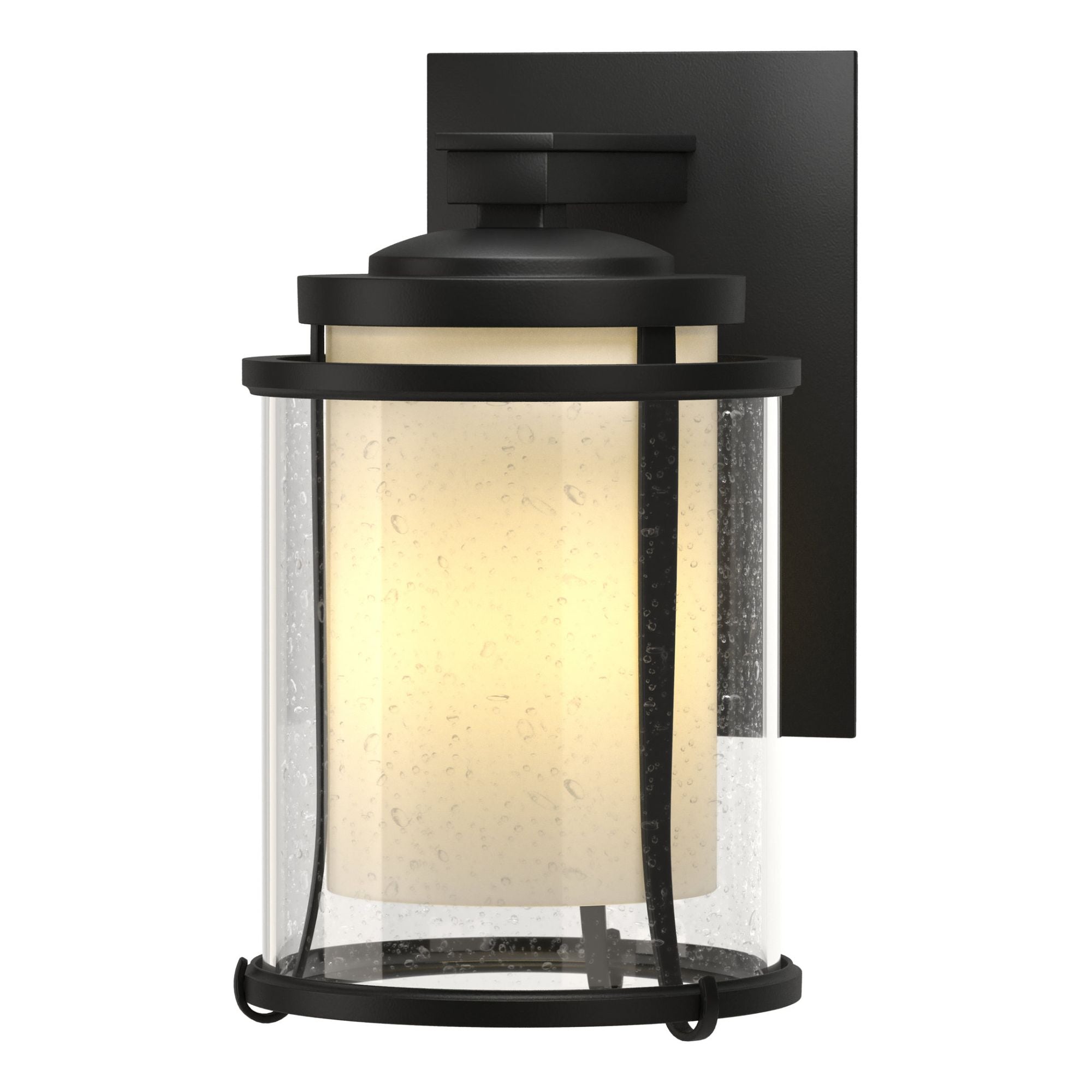 Meridian Small Outdoor Sconce 1-Light Seeded Glass with Opal Diffuser (ZS) in Coastal Black