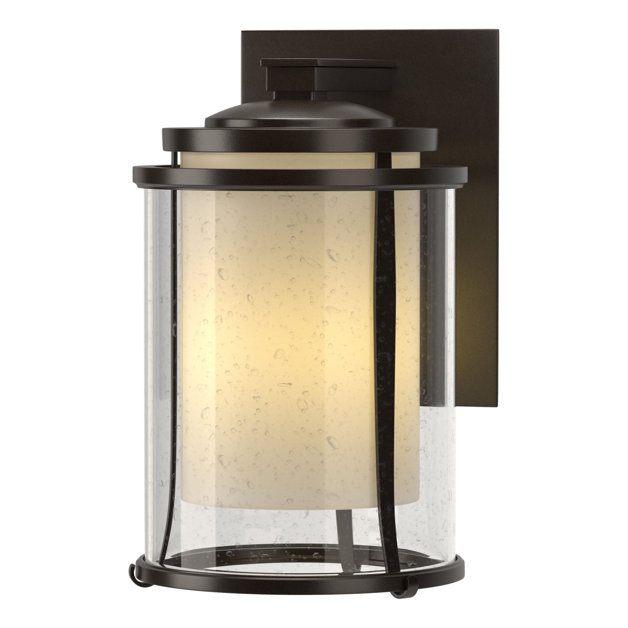 Meridian Large Outdoor Sconce 1-Light Seeded Glass with Opal Diffuser (ZS) in Coastal Oil Rubbed Bronze
