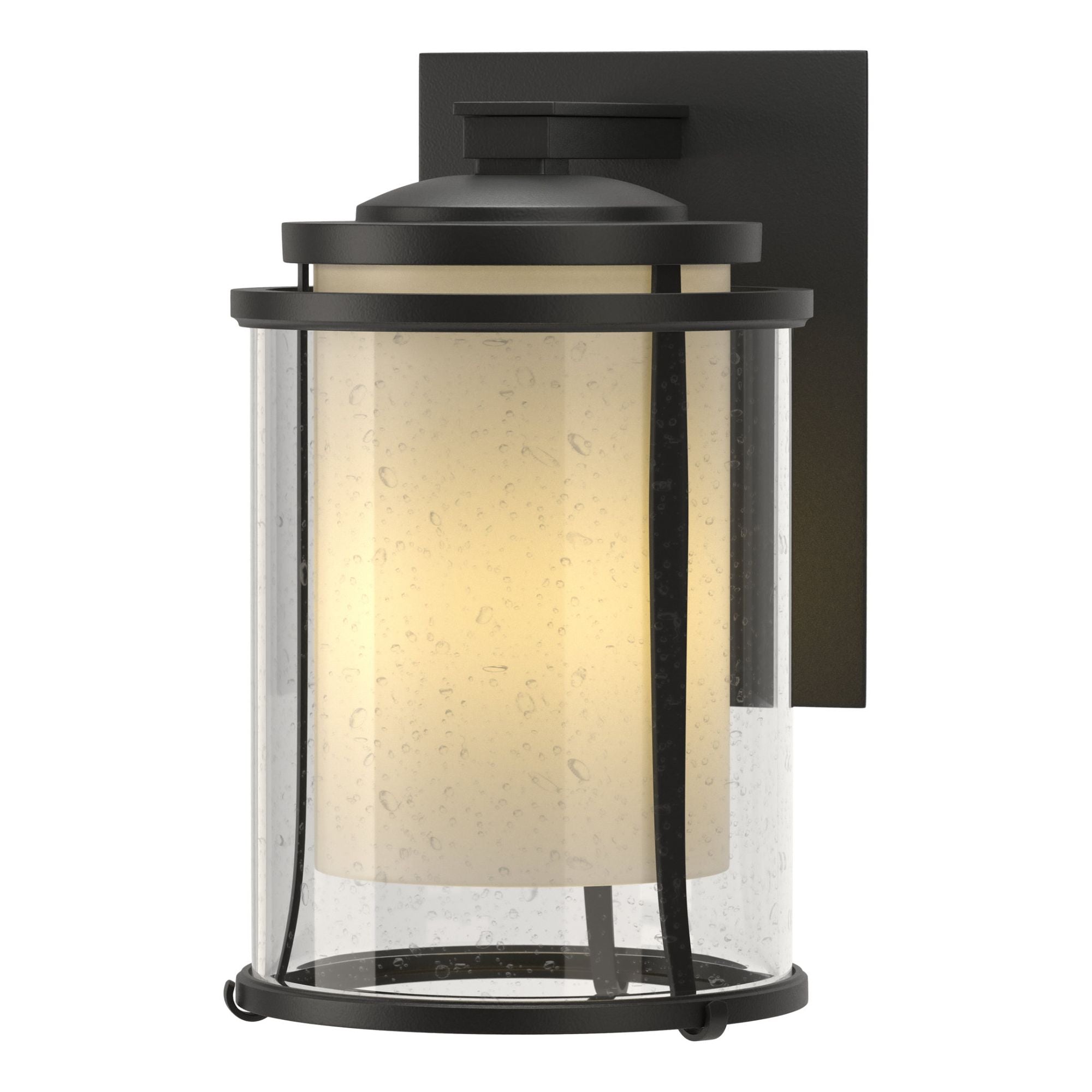 Meridian Large Outdoor Sconce 1-Light Seeded Glass with Opal Diffuser (ZS) in Coastal Black