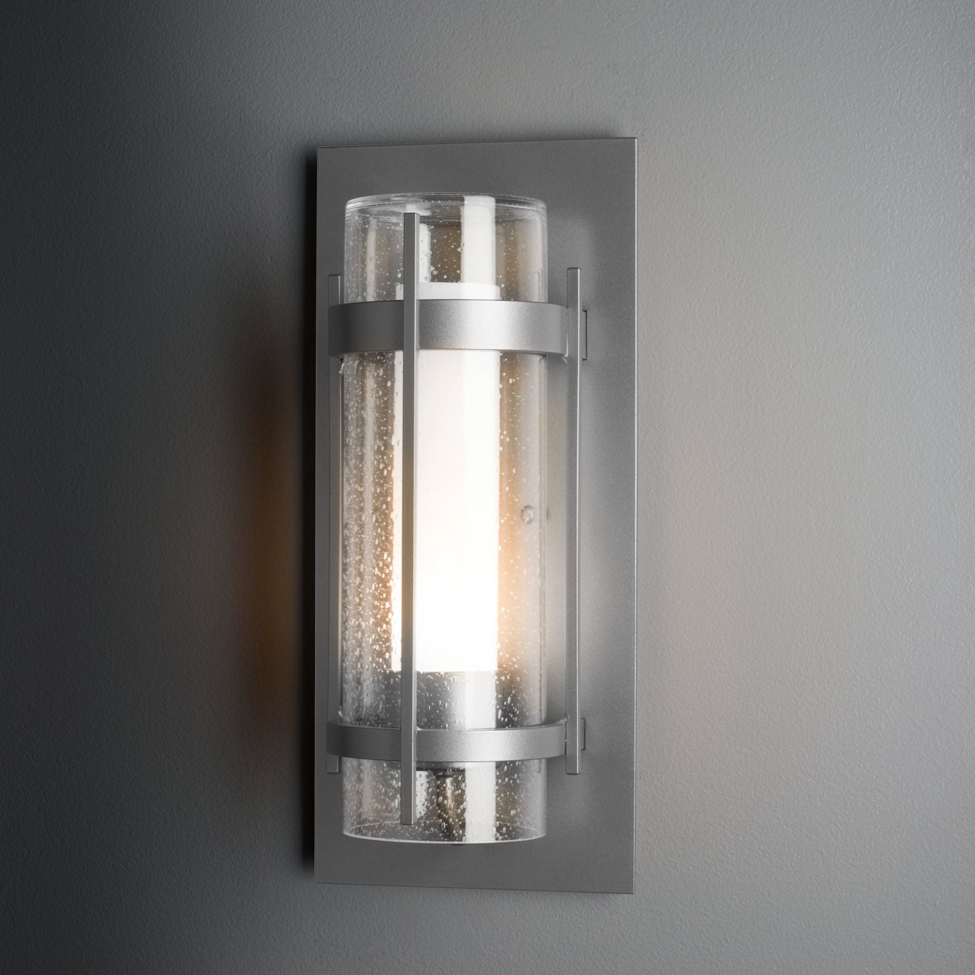 Torch Outdoor Sconce 1-Light Seeded Glass with Opal Diffuser (ZS) in Coastal Burnished Steel