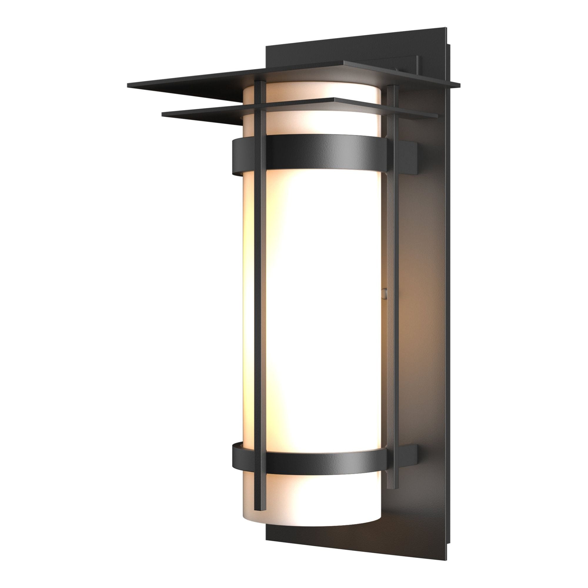 Banded with Top Plate Outdoor Sconce 1-Light Opal Glass (GG) in Coastal Black