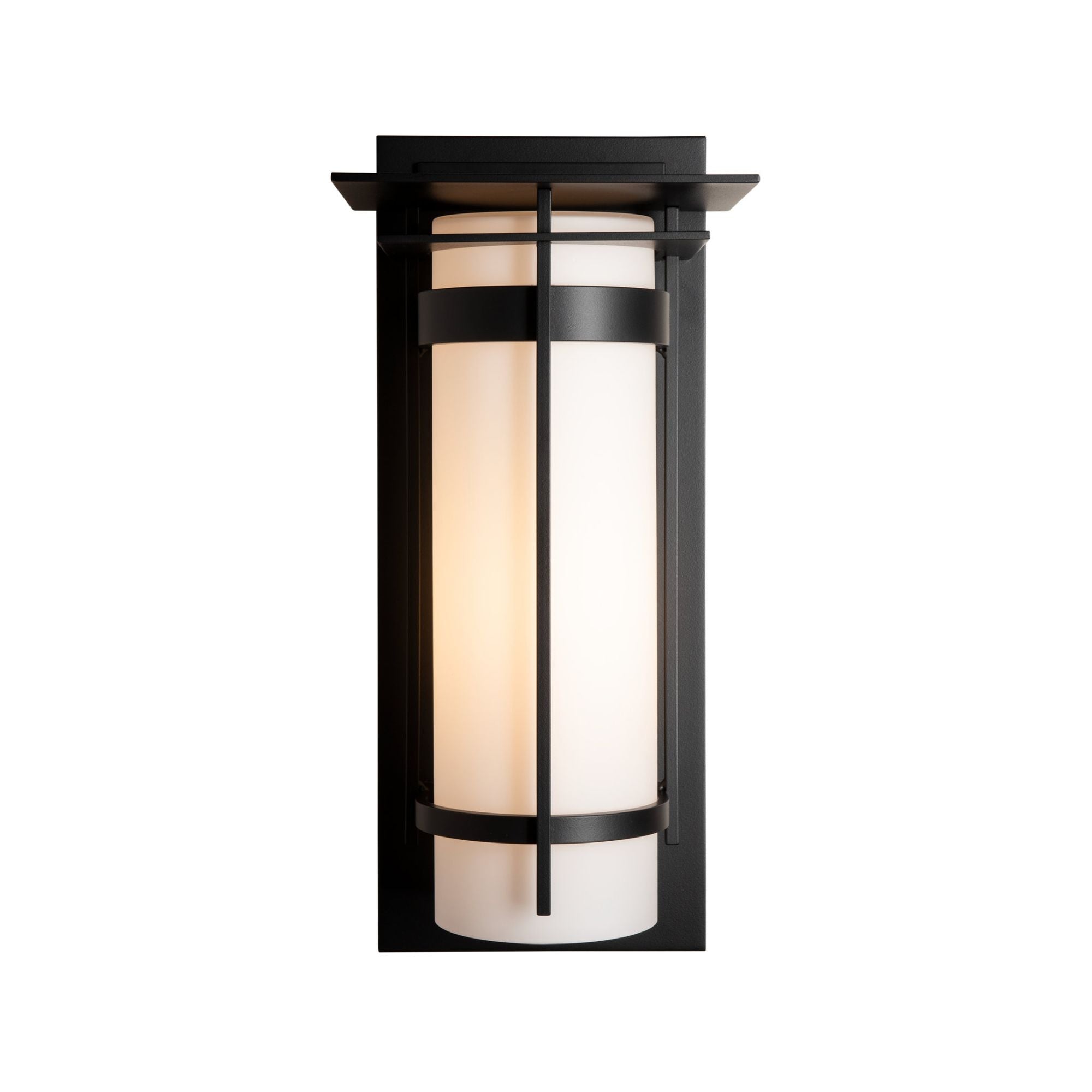 Banded with Top Plate Large Outdoor Sconce 1-Light Opal Glass (GG) in Coastal Black