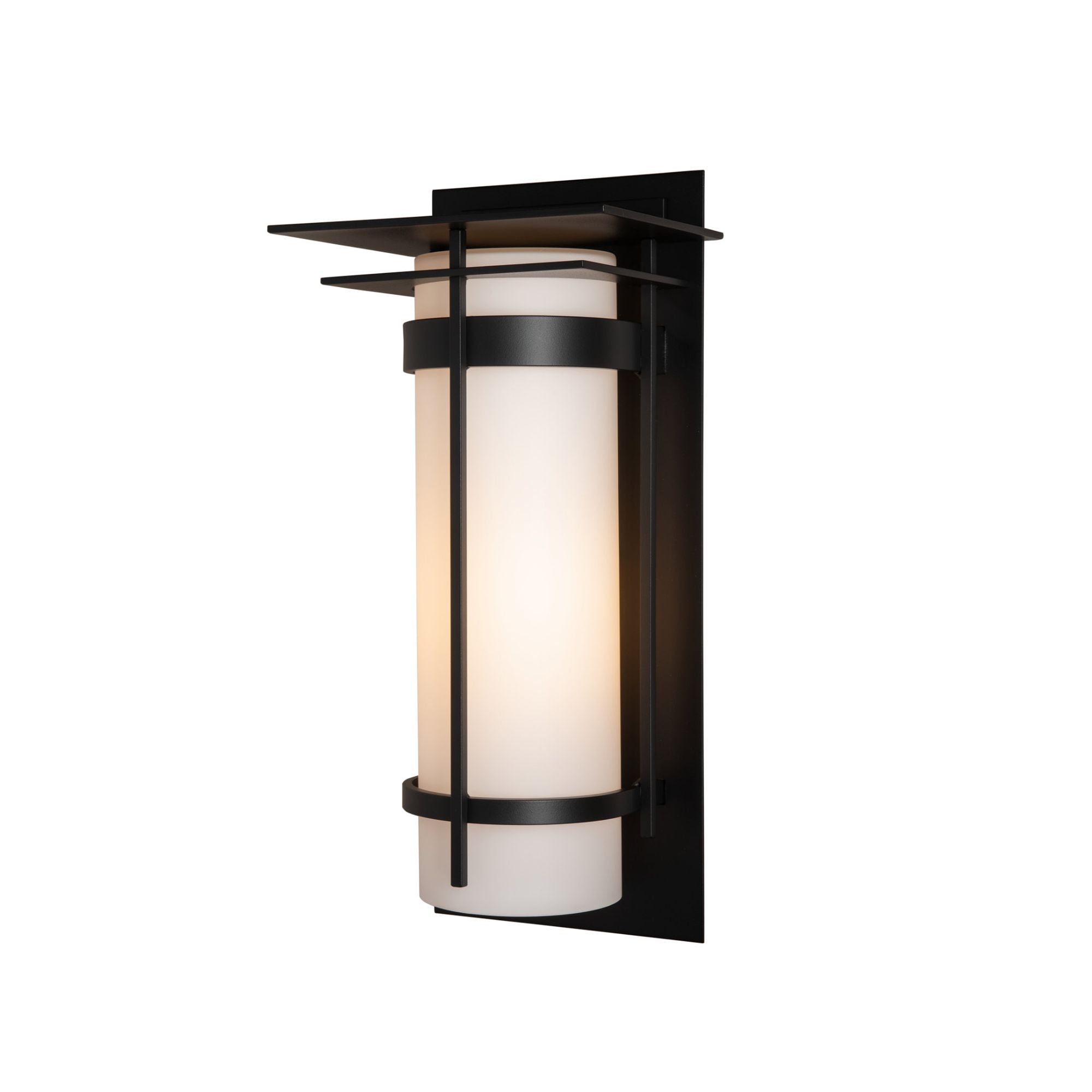 Banded with Top Plate Large Outdoor Sconce 1-Light Opal Glass (GG) in Coastal Black