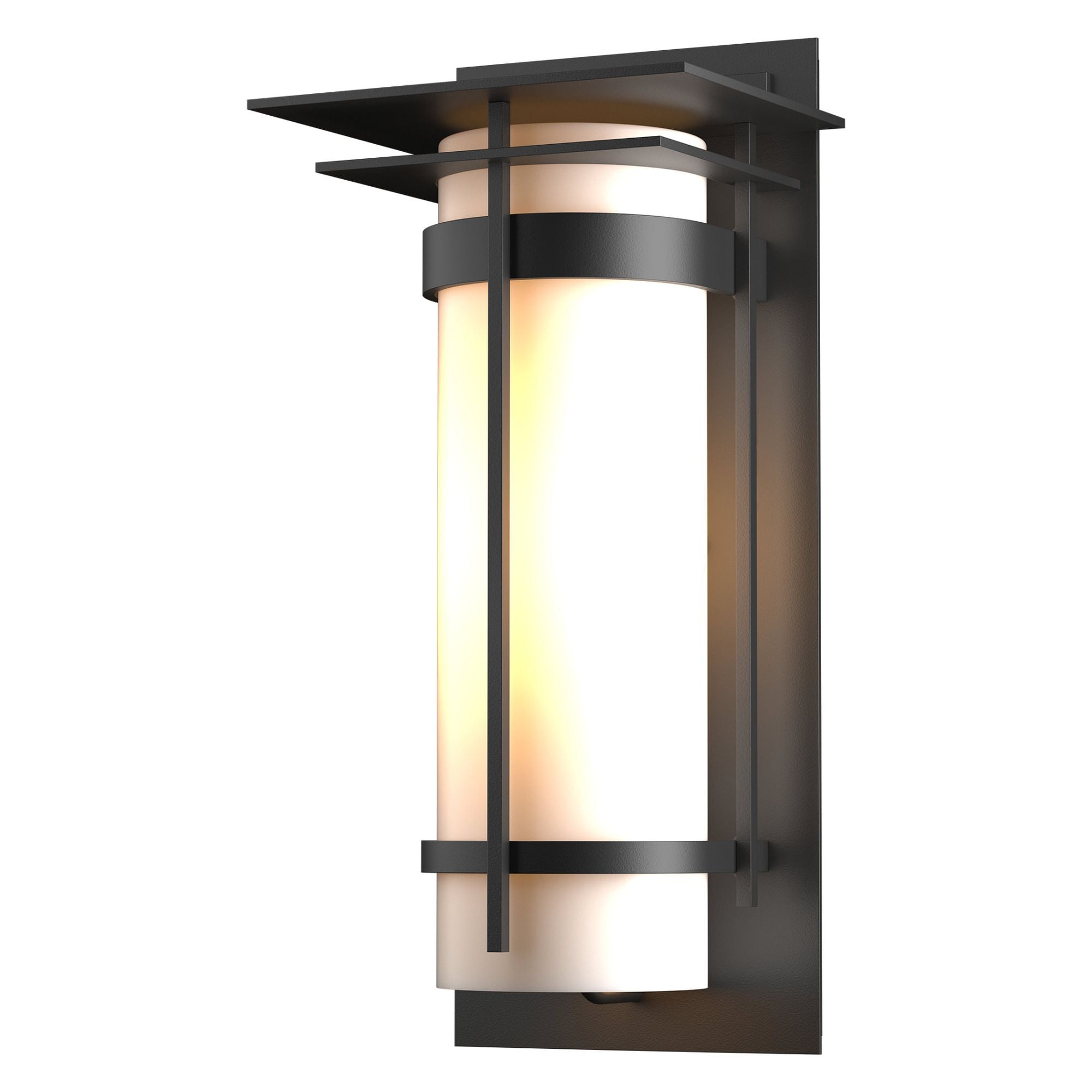 Banded with Top Plate Large Outdoor Sconce 1-Light Opal Glass (GG) in Coastal Black