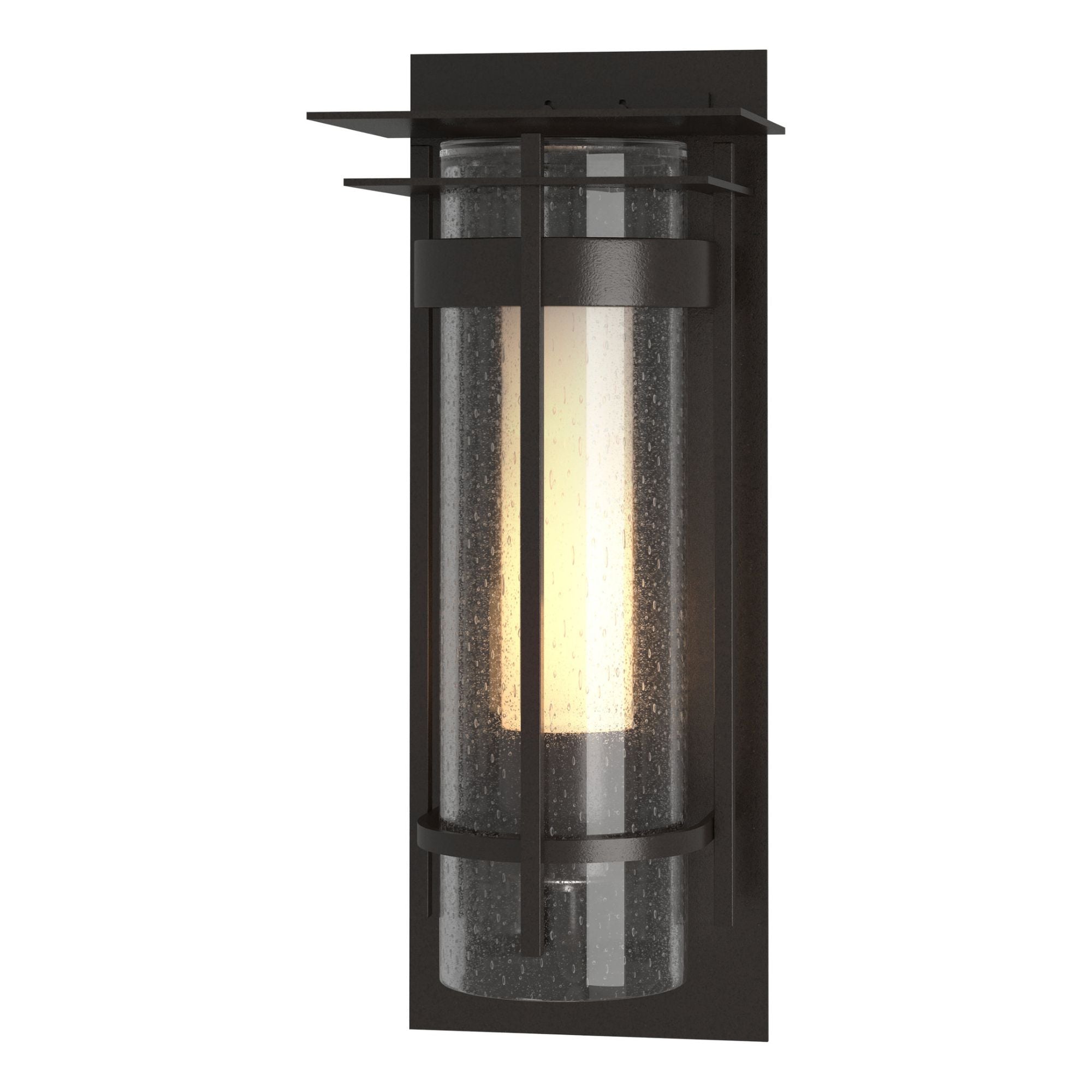Torch Small Outdoor Sconce with Top Plate 1-Light Seeded Glass with Opal Diffuser (ZS) in Coastal Oil Rubbed Bronze
